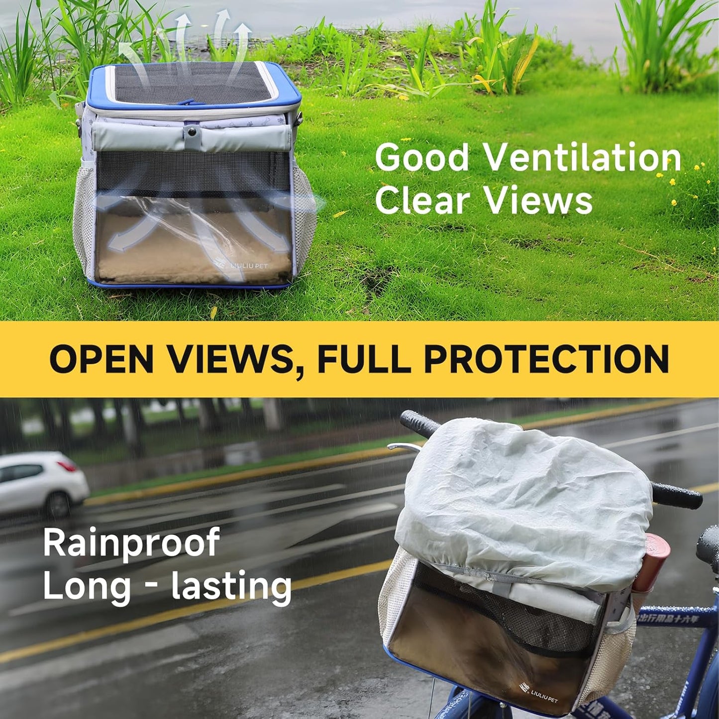 Cat and Dog Backpack Carrier, Breathable Cycling Pet Bag with Mesh Ventilation, Portable Outing Traveling Pet Bag with Top Waterproof Fabric for Small, Medium Cats, Small Dogs, Blue