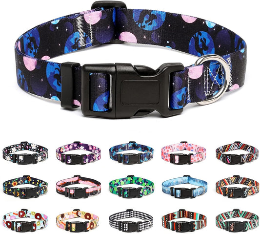 Mercano Adjustable Dog Collar - Special Design Patterns, Soft Nylon Comfortable Durable Pet Collar for Small Medium Large Dogs (S, Night Sky)