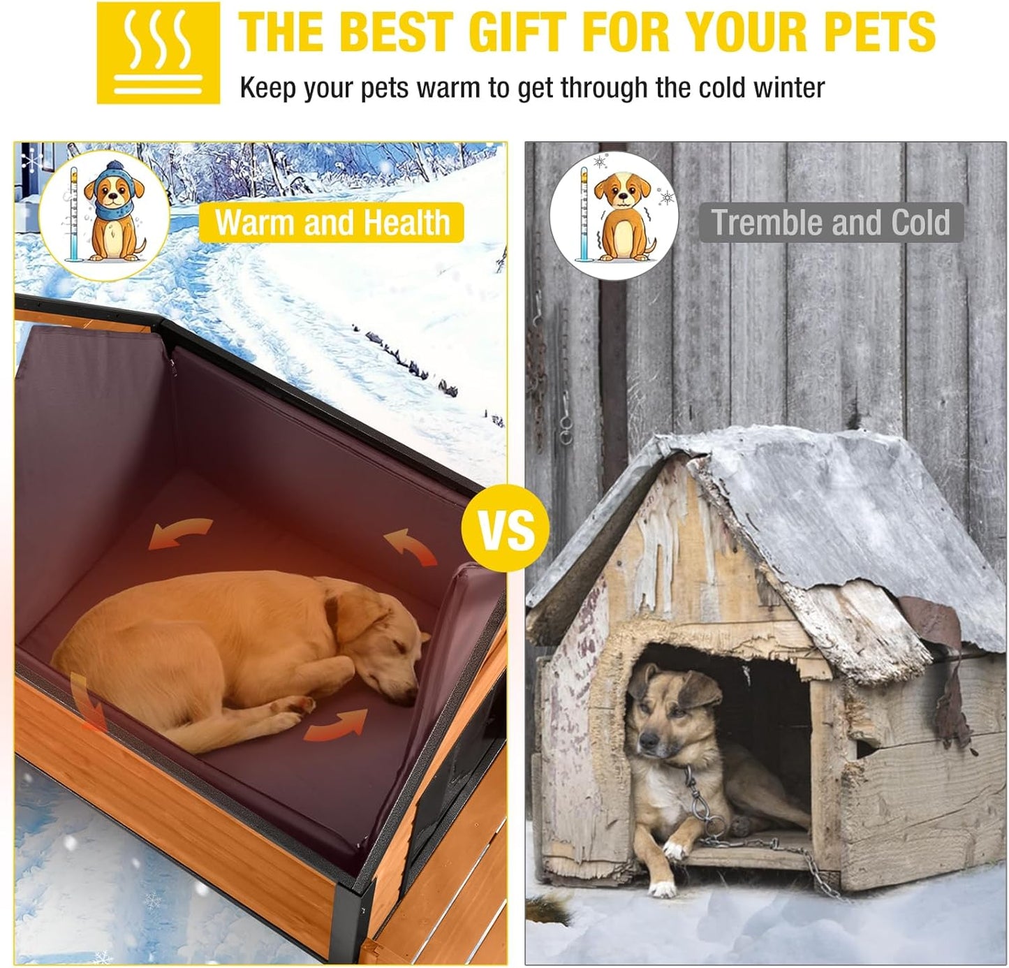 Dog House with Insulated Liner, Waterproof Dog Kennel for Small to Large Sized Dogs, Outdoor Doghouse 100% Insulated Puppy Shelter with Elevated Floor for Winter(Brown)