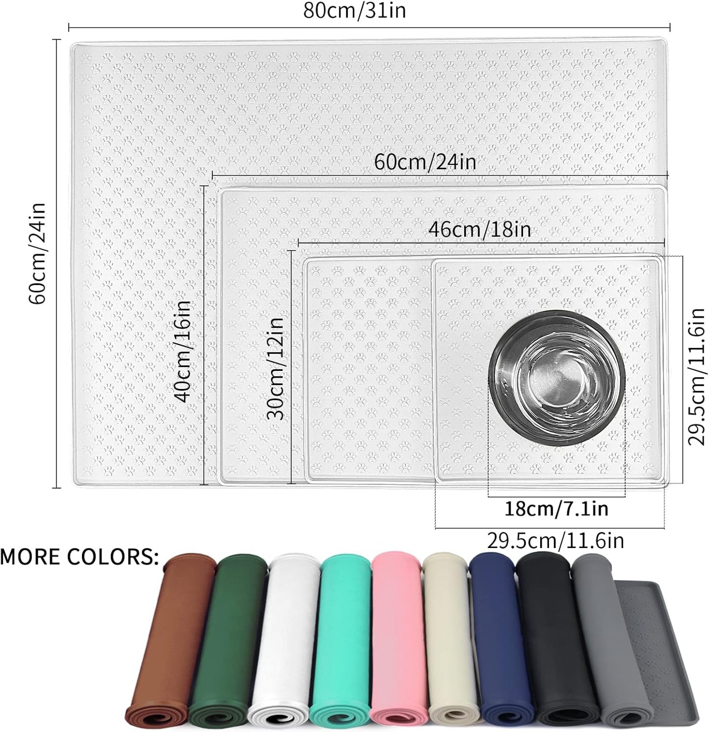 Ptlom Pet Placemat for Dog and Cat, Waterproof Silicone Pet Feeding Bowl Mats for Food and Water, Small Medium Large Dogs Mat Prevent Residues from Spilling to Floor, White, 24.5" 16.5"