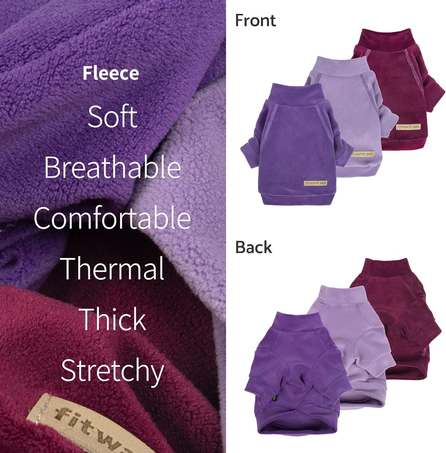 Fitwarm 3 Pack Classic Fleece Dog Sweater, Turtleneck Dog Sweatshirt, Dog Winter Clothes for Small Dogs Boy Girl, Pet Pullover Jumper, Cat Apparel, Purple, MediumPurple, Dark Red, XS