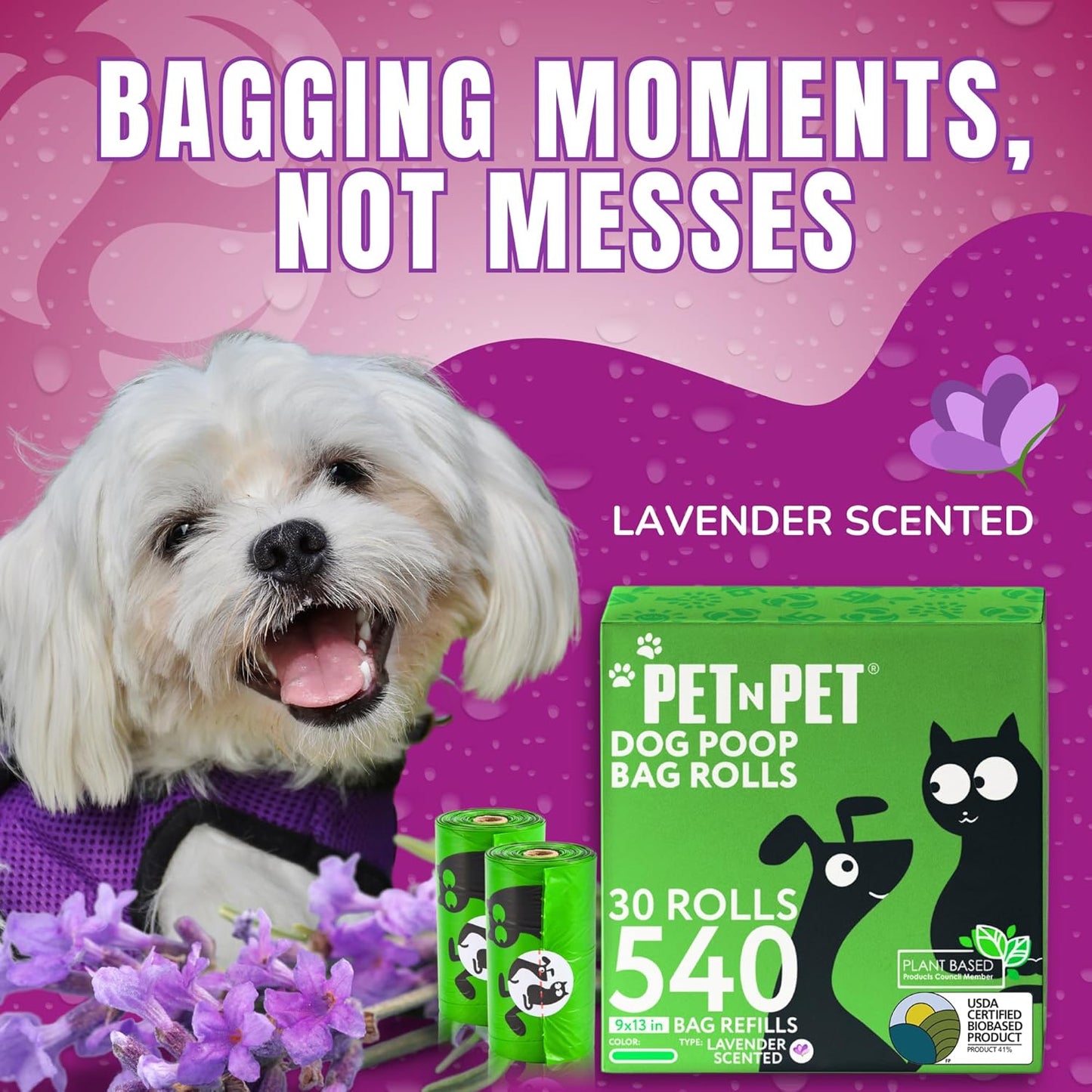 Pet N Pet Poop Bags For Dogs, Green 540 Counts Lavender Scented Dog Poop Bags Rolls, Dog Bag, Pet Waste Bag