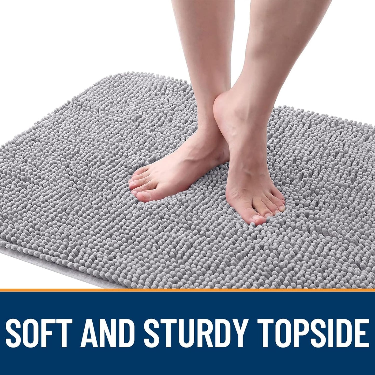 OLANLY Dog Door Mat for Muddy Paws 54x32, Absorbs Moisture and Dirt, Absorbent Non-Slip Washable Doormat, Quick Dry Chenille Mud Mat for Dogs, Entry Indoor Entryway Carpet for Inside Floor, Light Grey