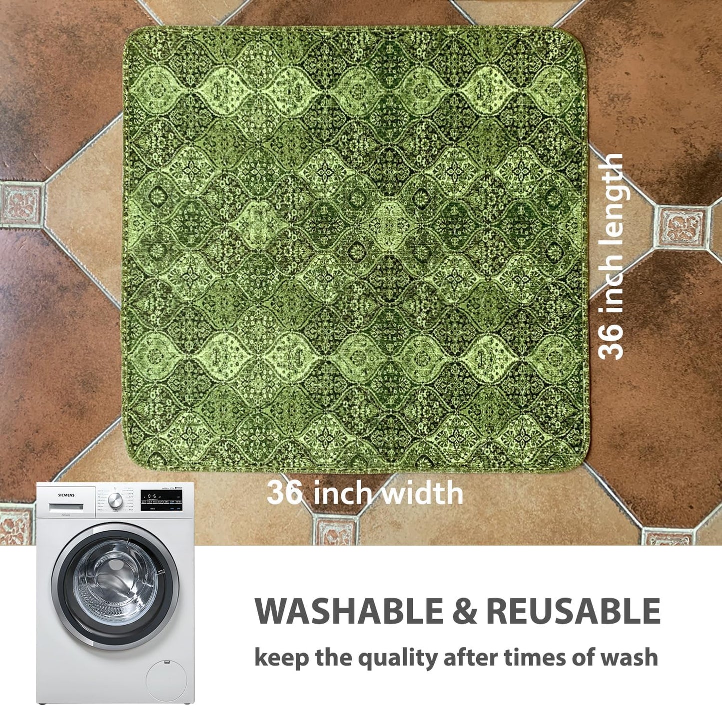 nunubaby Washable Pee Pads for Dogs, Stylish, Non-Slip and Leak-Proof Pee Pads. Reusable Potty Pads for Dogs for Crates and Floors.(Green/Multi, 36" x36")