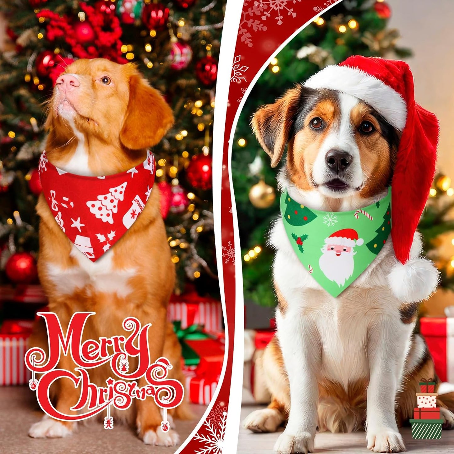 Abbylike 100 Pcs Christmas Dog Bandanas Bulk Xmas Bandanas for Dogs Triangle Kerchief Bibs Scarf Set for Pet Xmas Costume Photo Props Accessories Pet Shops Grooming, 25 Styles (31.5 x 21.7 x 21.7)