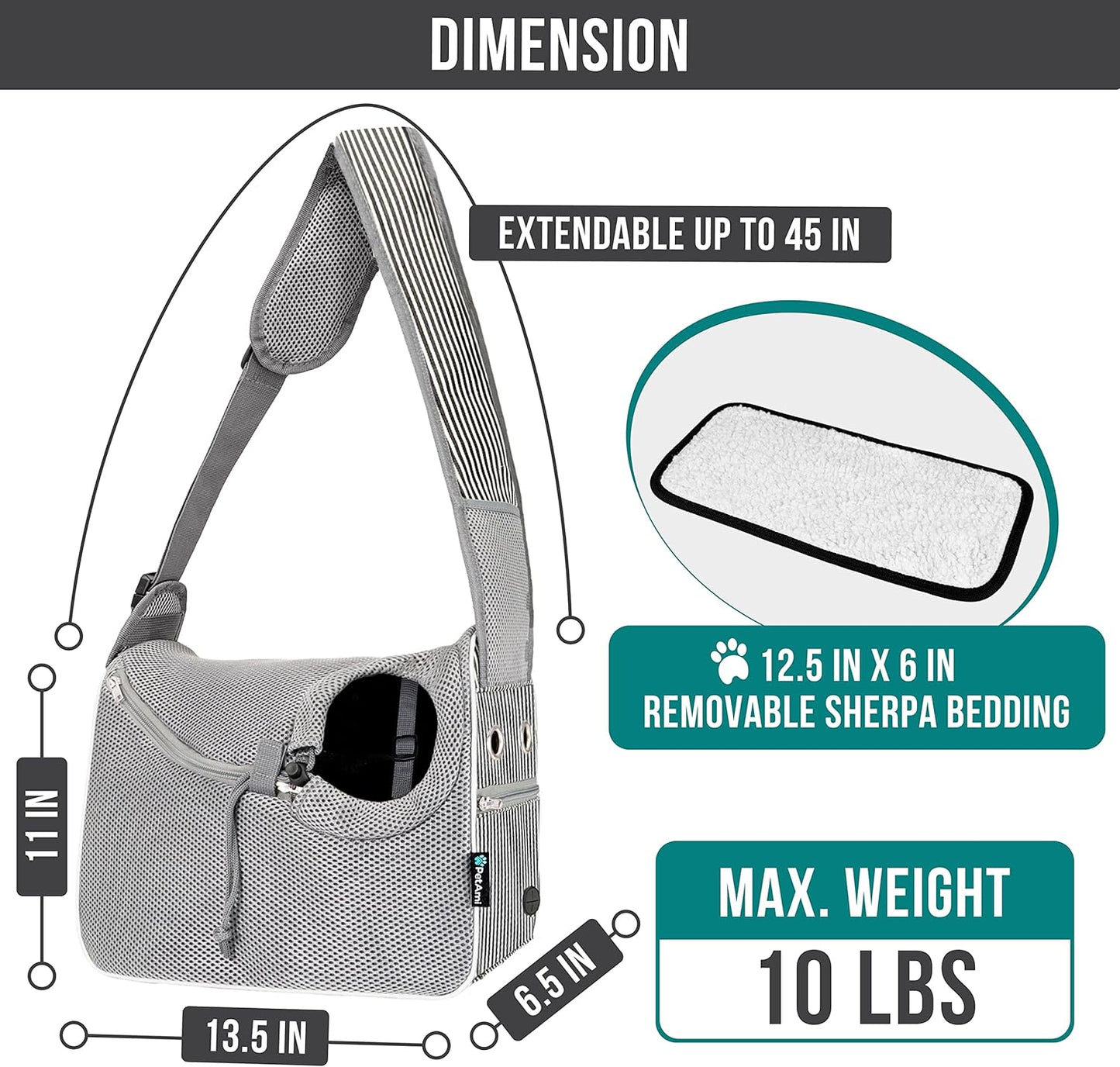 PetAmi Small Dog Sling Carrier, Soft-Sided Crossbody Puppy Carrying Purse Bag, Adjustable Sling Pet Pouch to Wear Medium Cat Travel, Dog Bag for Traveling, Poop Bag Dispenser, Max 10 lbs, Stripe Black