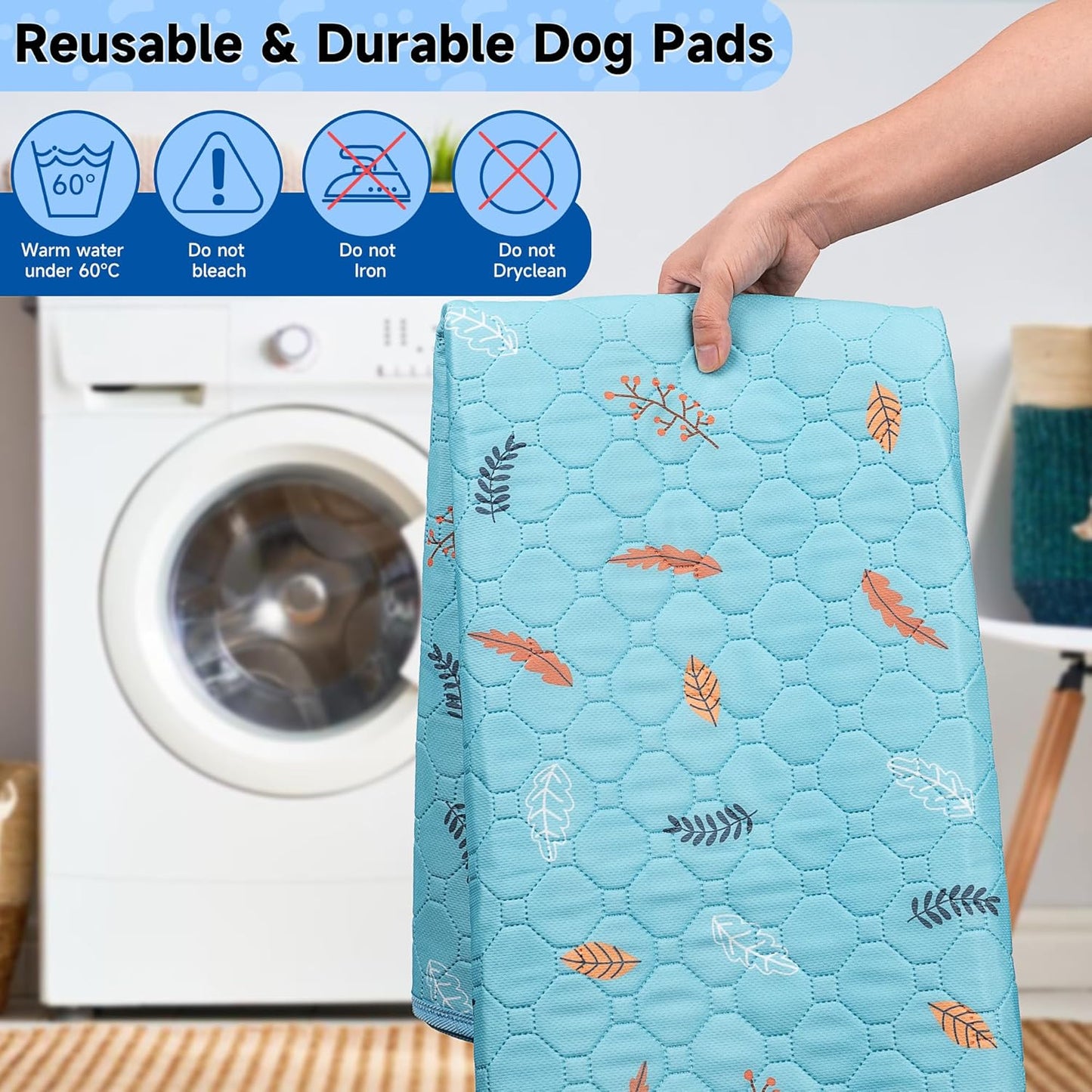 Sunheir Washable Pee Pads for Dogs Extra Large 48" x 60" 2-Pack, Reusable Puppy Pads Pet Training Pads for Dog Playpen Indoor, Waterproof Dog Pee Pads for Puppy Playpen, Whelping Pad - Sky Blue