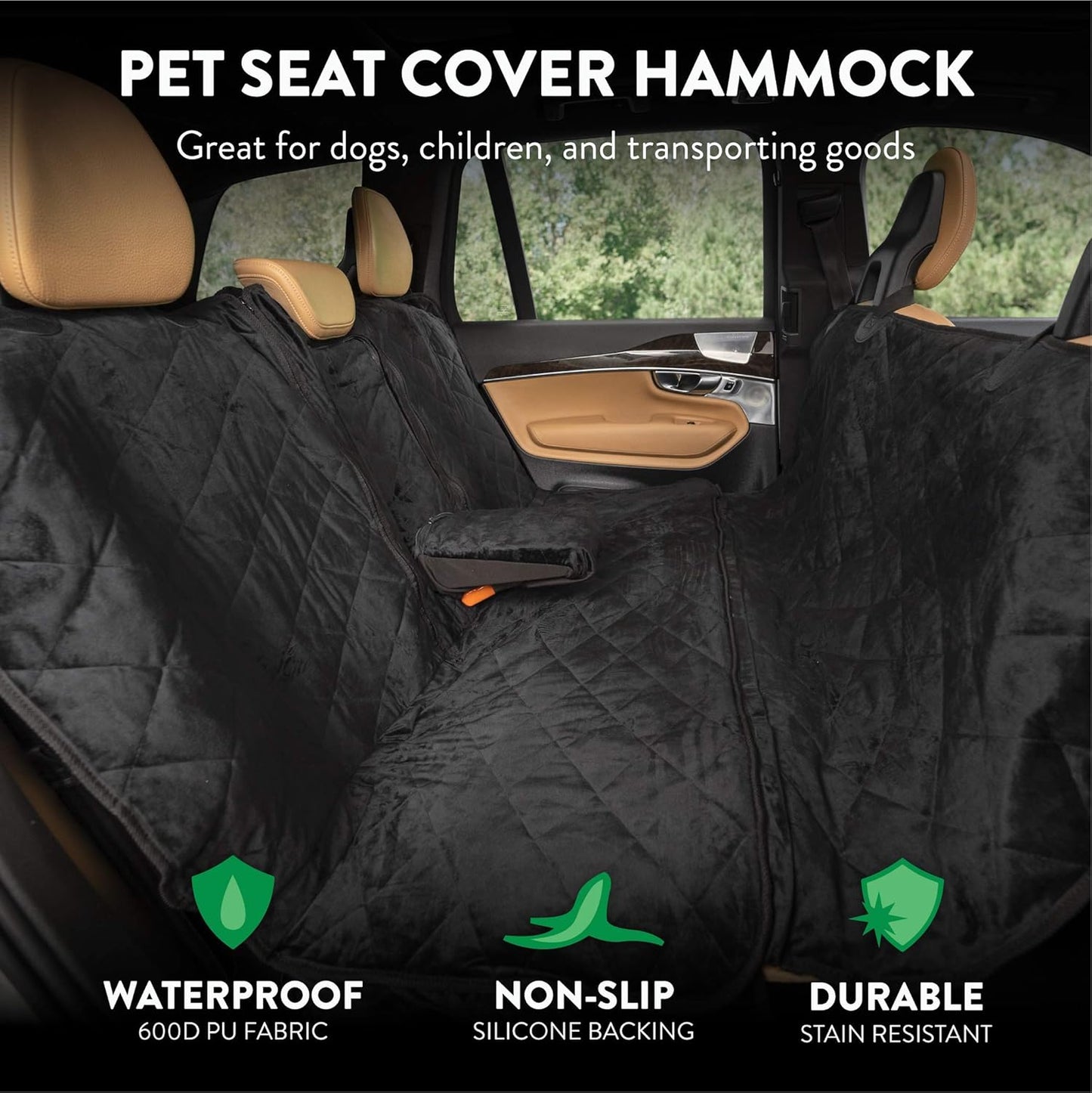Plush Paws Products Velvet Convertible Rear Seat Cover | Durable Diamond Stitching | Washable & Waterproof Back Seat Cover | Car, Truck & SUV | Nonslip, Tear Resistant Protection | X-Large Charcoal