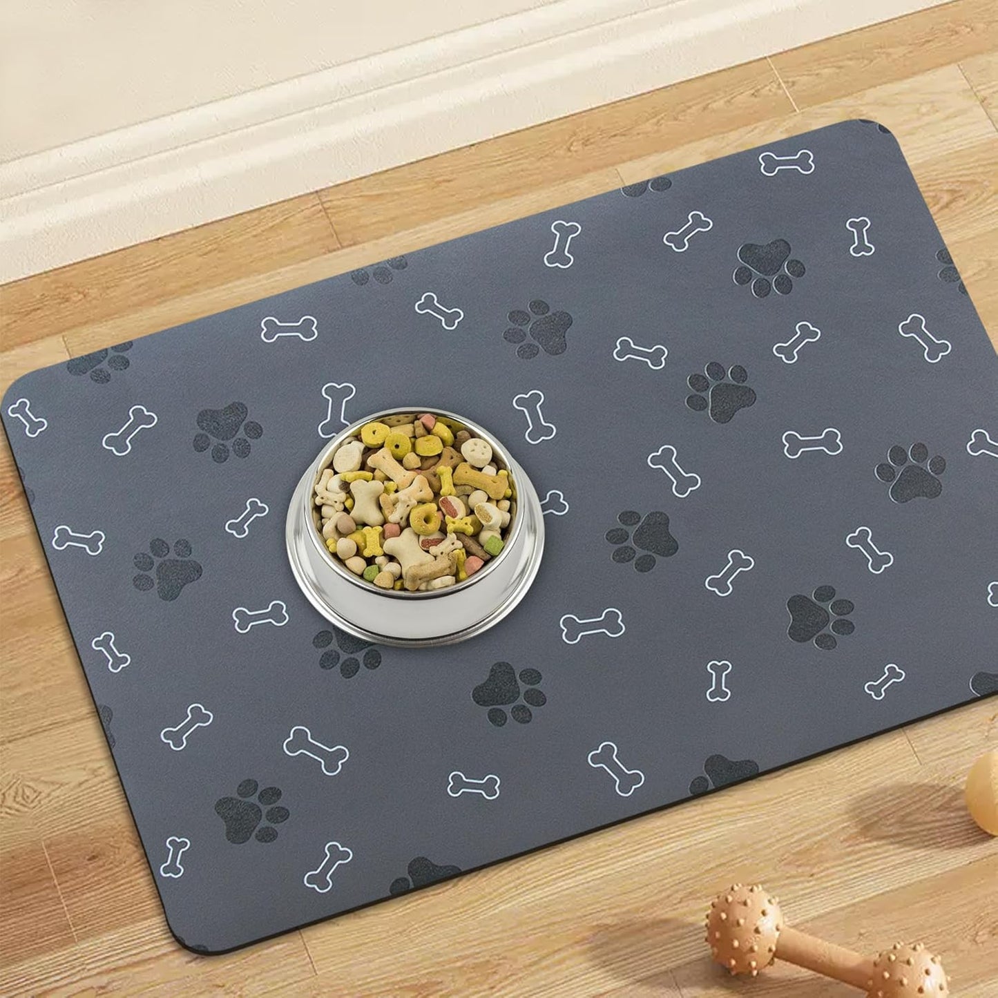 Pet Cat Dog Food Mat Non Slip Mat for Dog Water Bowl Mat Quick Dry Absorbent Cat Feeding Mat, 18.1 * 11.8 in, Dark Grey