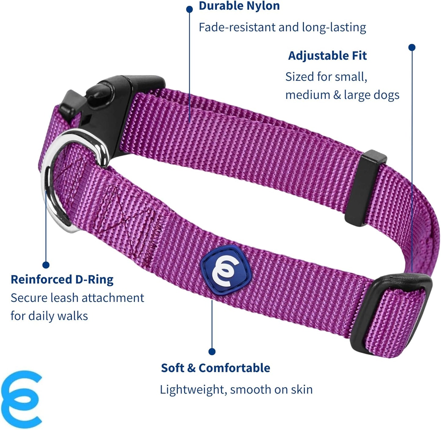 Blueberry Pet Essentials Matching Large Dog Collar | Adjustable Classic Solid Color Nylon Dog Collars for Large Dogs | Violet Dog Collar for Large Dogs