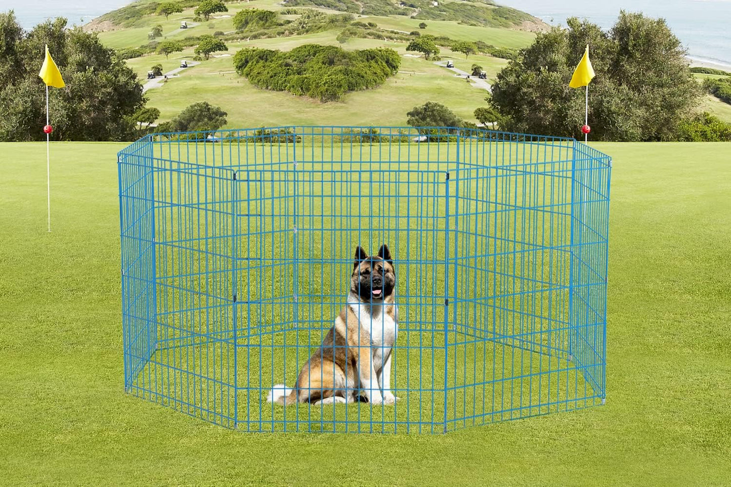 30 Tall Dog Blue Playpen Crate Fence Pet Kennel Play Pen Exercise Cage -8 Panel