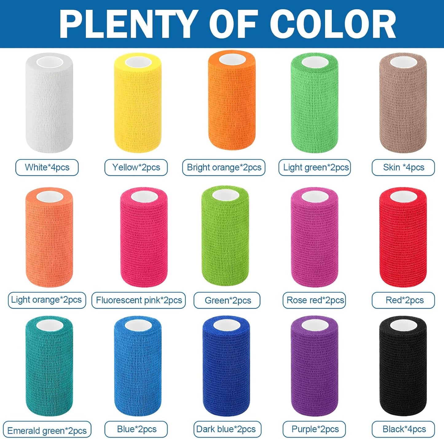 Treela 36 Pcs Self Adherent Bandage 4" X 5 Yard Wrap Breathable Cohesive Bandage Elastic Adhesive Tape for Stretch Athletic Sports Wrist Ankle(Refreshing Color)