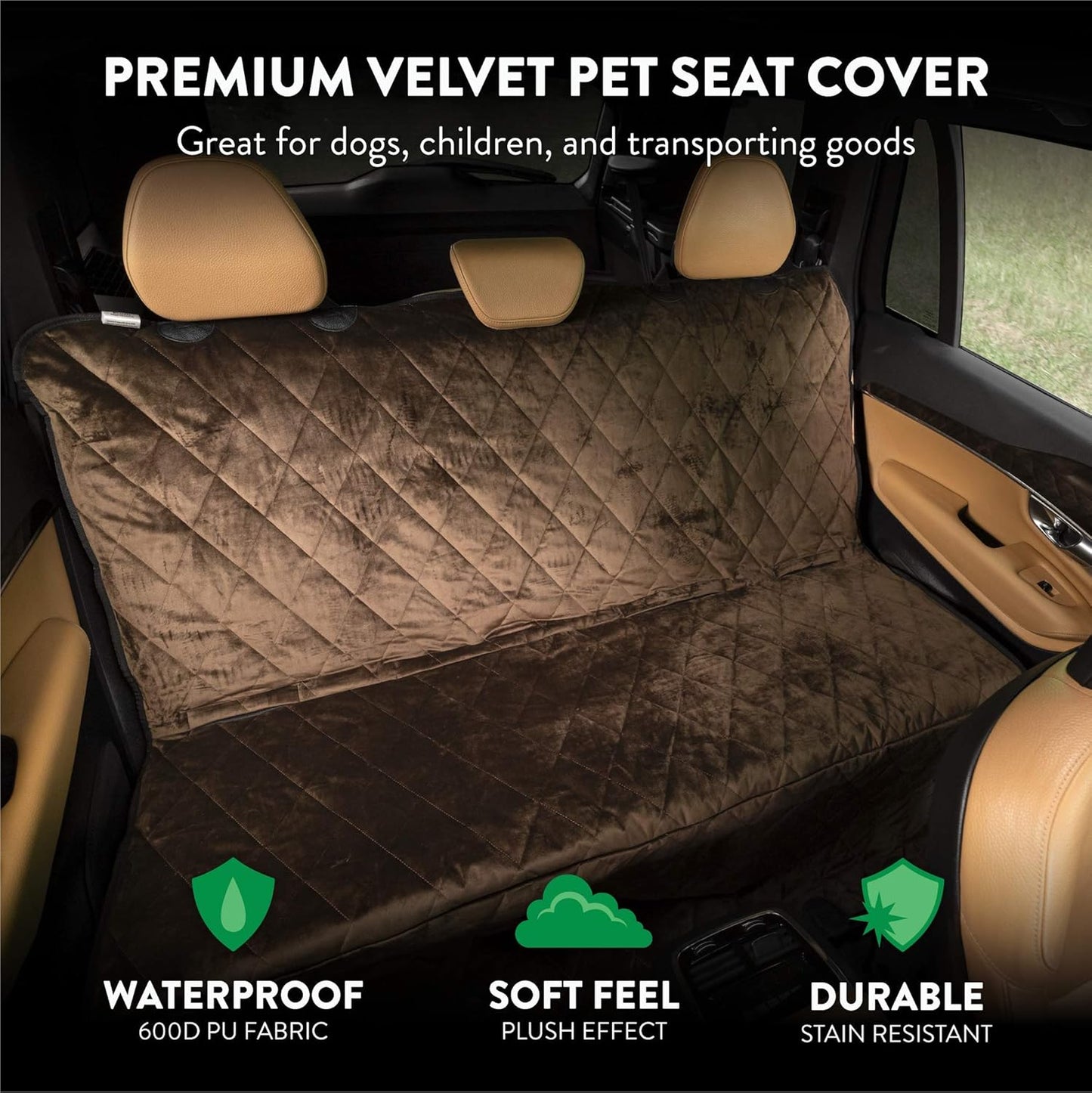 Plush Paws Products Velvet Rear Car Seat Protector w/Hammock | Washable & Waterproof Back Seat Dog Cover for Car, Truck, & SUV | Nonslip, Tear Resistant Pet Seat Cover | X-Large Chocolate