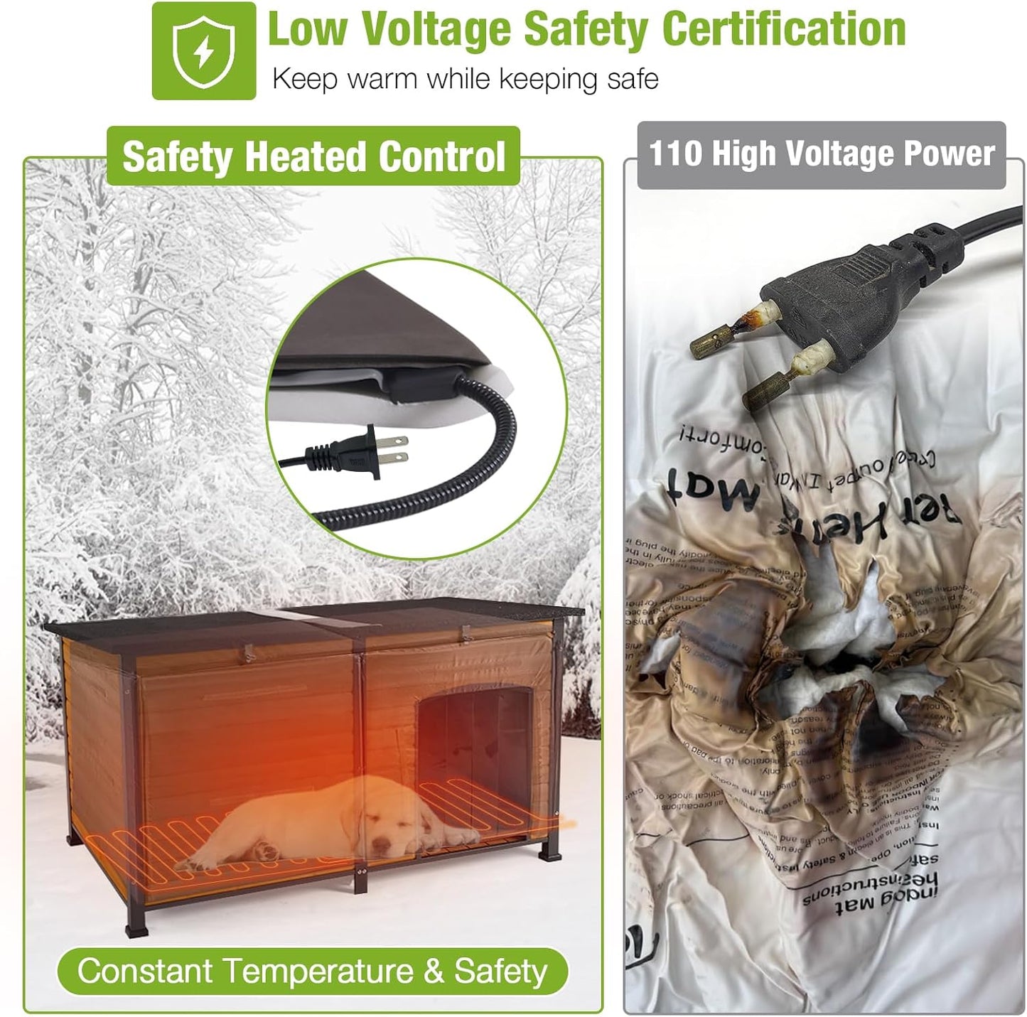 GUTINNEEN Heated Dog House Outdoor 59.1" Extra Large Dog Kennel with Metal Frame Insulated Dog Crate Cage for Large Dogs Outside with Heater and Insulated Liner, Brown