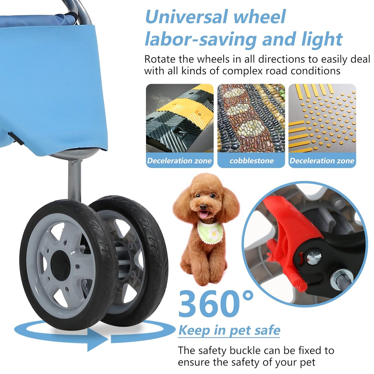Dog Stroller,3 Wheels Travel Folding Pet Stroller for Small Medium Dog Cat Jogger Stroller with Storage Basket Removable Liner Blue