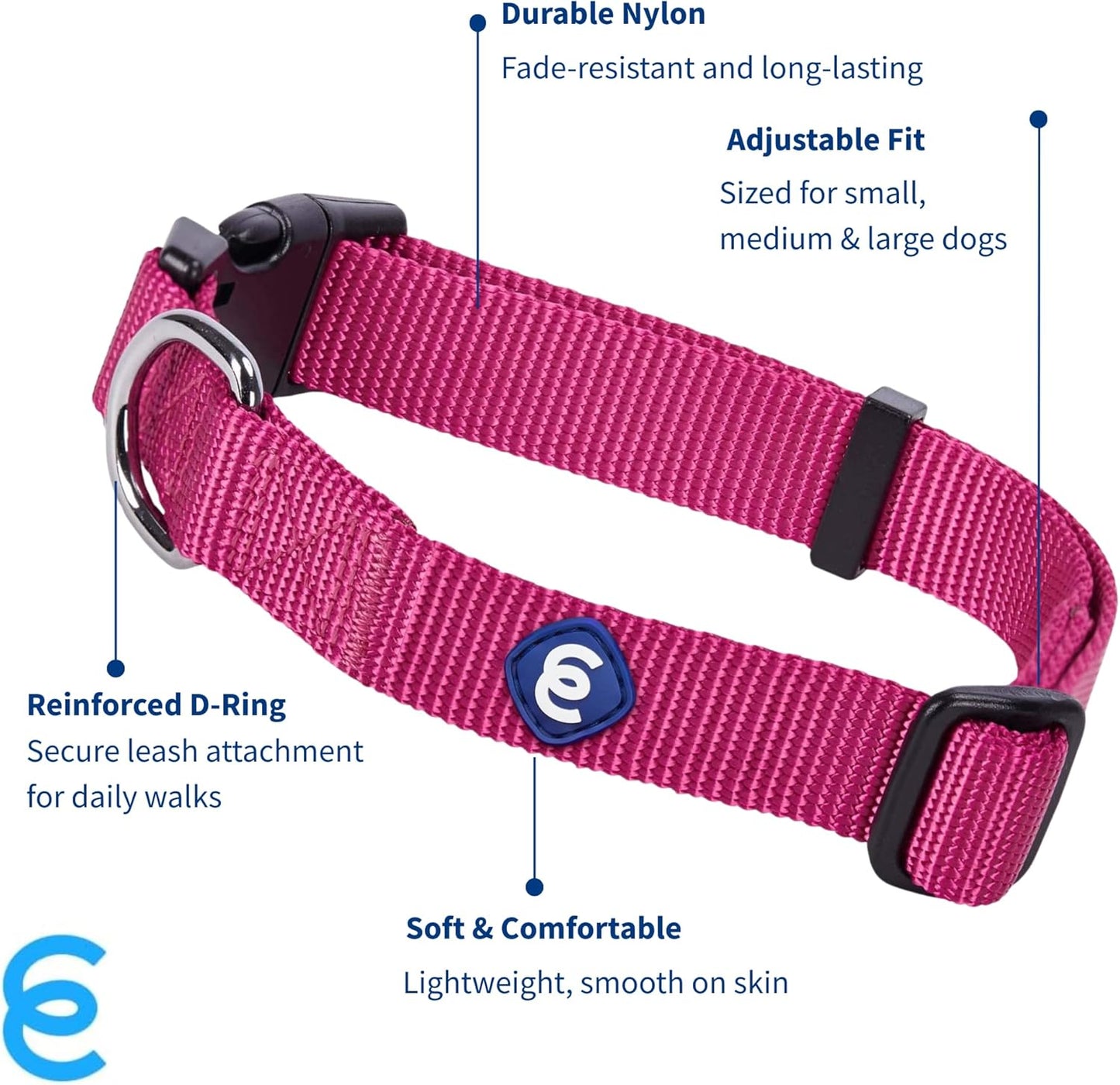 Blueberry Pet Essentials Small Dog Collar in Very Berry | Adjustable & Eco-Friendly Durable Nylon Strap | Classic Collar for Small Dogs, Boy & Girl Pets