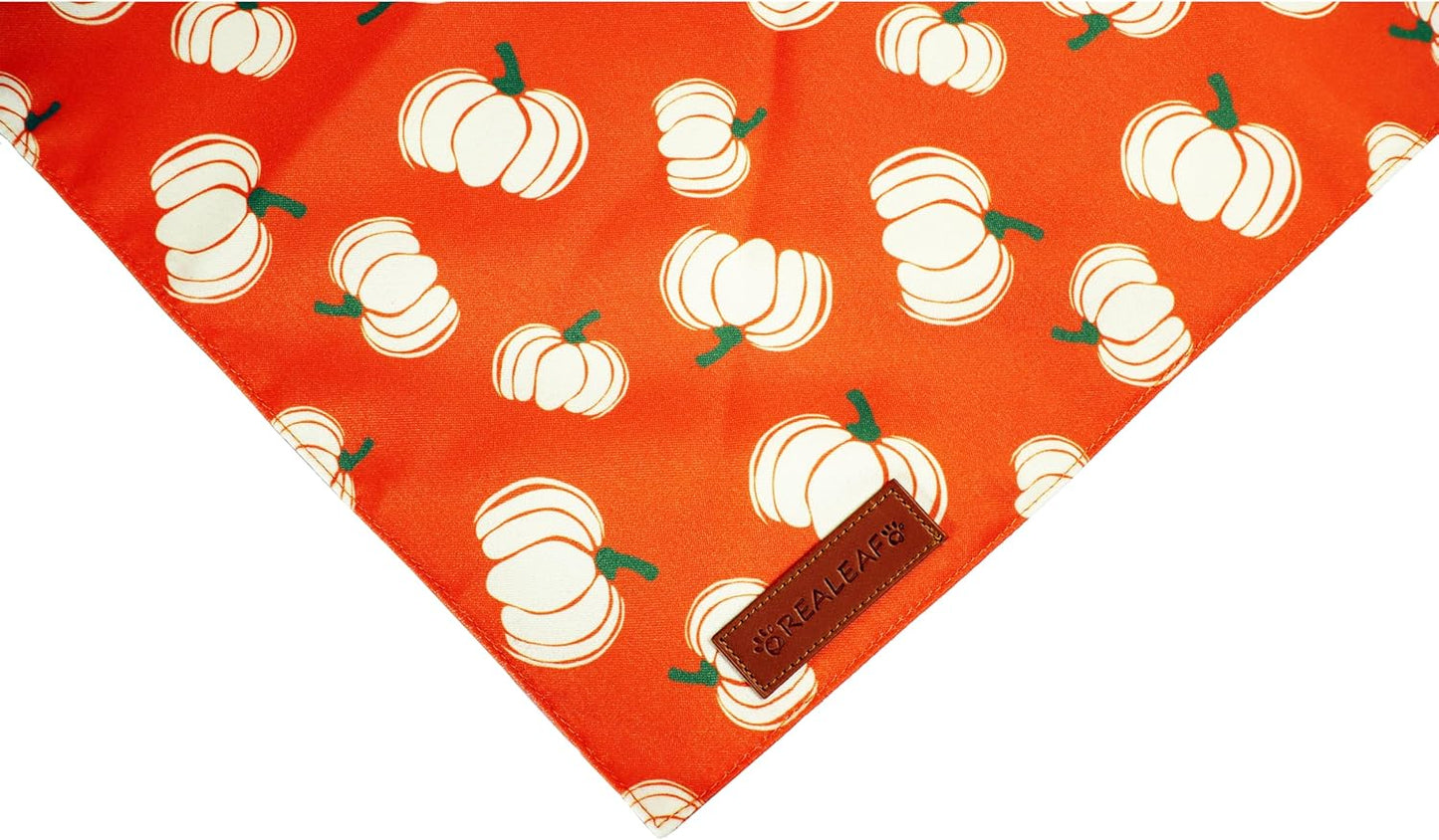 Realeaf Thanksgiving Fall Dog Bandanas 2 Pack, Orange Plaid Pumpkin Pet Scarf for Boy and Girl, Premium Durable Fabric, Holiday Halloween Bandana for Small and Medium Dogs (Fall, Small)