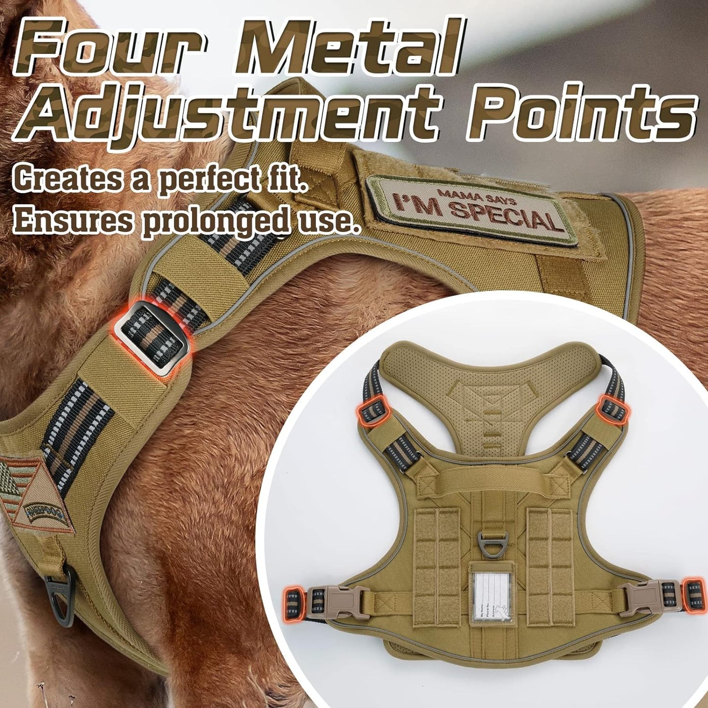 rabbitgoo Tactical Dog Harness for Large Dogs, No Pull Military Service Vest with Handle & Molle, Easy Control for Training Walking, Adjustable Reflective Straps, Brown, L