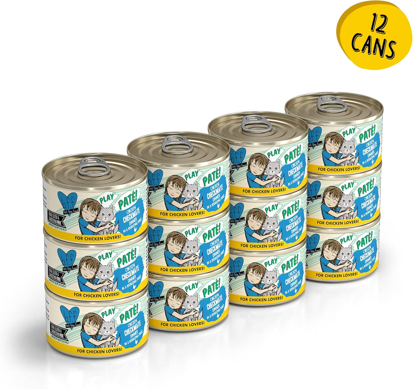 Weruva B.F.F. Play - Best Feline Friend Paté Lovers, Aw Yeah!, Chicken Checkmate with Chicken, 2.8oz Can (Pack of 12)
