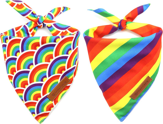 Realeaf Pride Dog Bandanas 2 Pack, LGBT LGBT+ Rainbow Scarves Bibs for Dogs, Premium Durable Fabric, Triangle Reversible Bandana for Small Medium Large and Extra Large Dogs Pets (Pride Day, X-Large)
