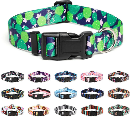 Mercano Adjustable Dog Collar - Special Design Patterns, Soft Nylon Comfortable Durable Pet Collar for Small Medium Large Dogs (L, Cactus)