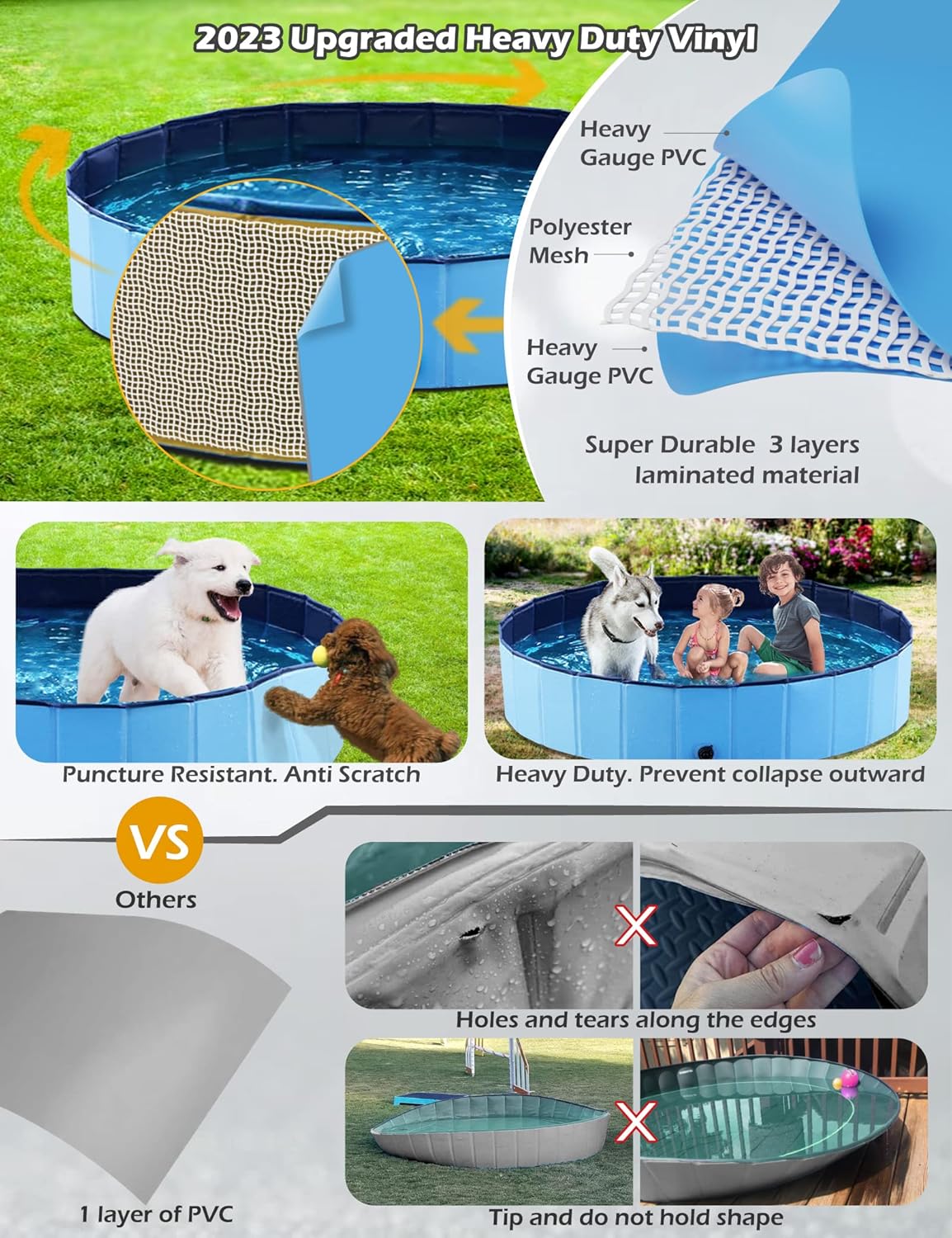 Jasonwell Foldable Dog Pet Bath Pool Collapsible Dog Pet Pool Bathing Tub Kiddie Pool Doggie Wading Pool for Puppy Small Medium Large Dogs Cats and Kids 71" Blue