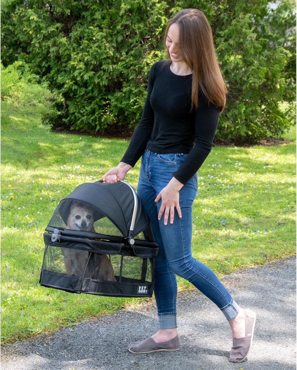 Pet Gear No-Zip View 360 Pet Safety Carrier & Car Seat for Small Dogs & Cats Push Button Entry, View 360 20-inch, Onyx