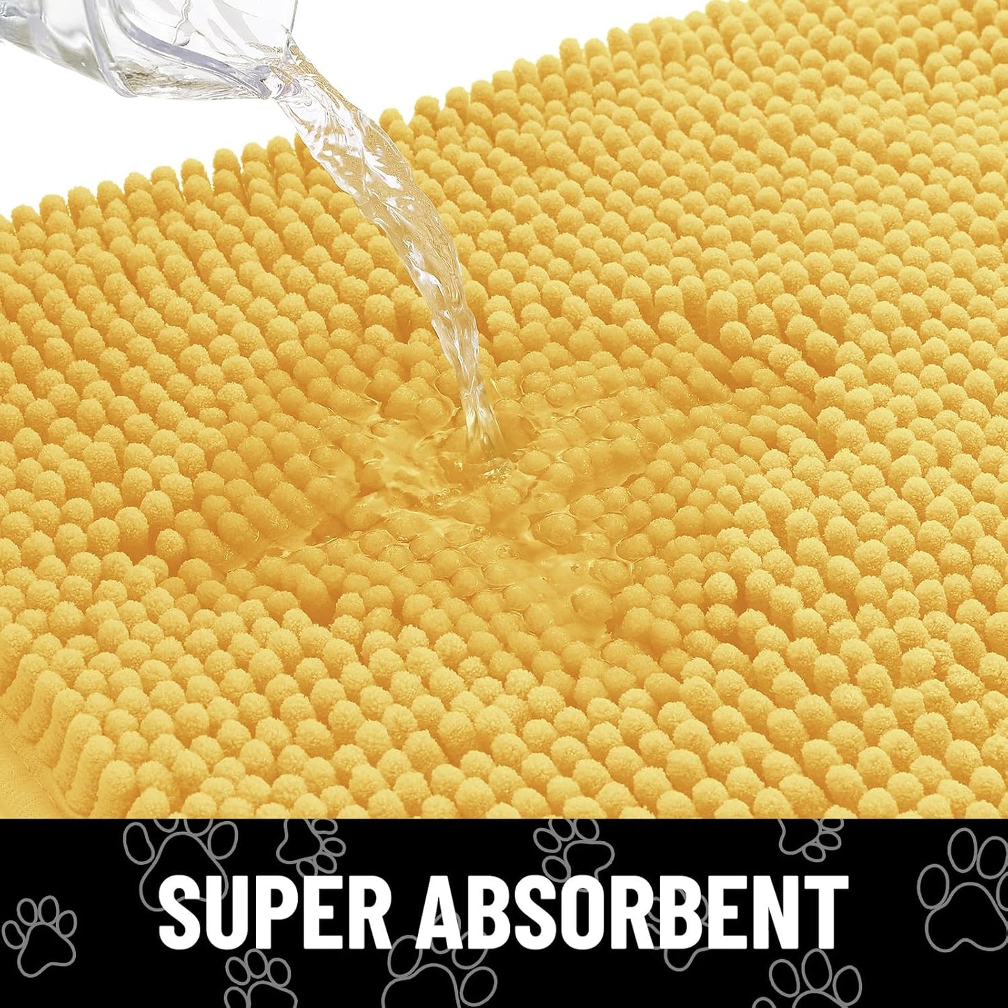 Smiry Dog Door Mat for Muddy Paws, Absorbent Dirt Trapper Non Slip Quick Dry Washable Chenille Mat for Mud Dogs, Entry Rug for Indoor and Outdoor (48x30 Inches, Yellow)