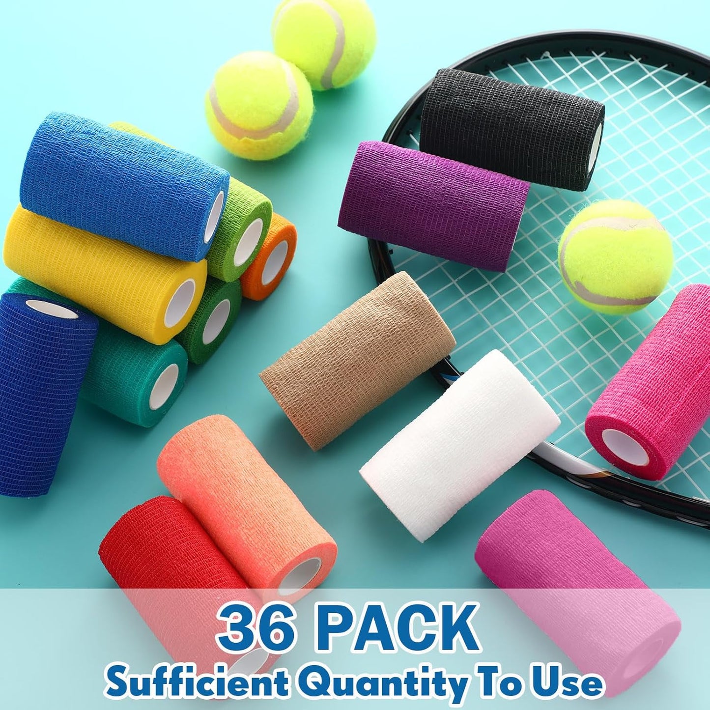 Treela 36 Pcs Self Adherent Bandage 4" X 5 Yard Wrap Breathable Cohesive Bandage Elastic Adhesive Tape for Stretch Athletic Sports Wrist Ankle(Refreshing Color)