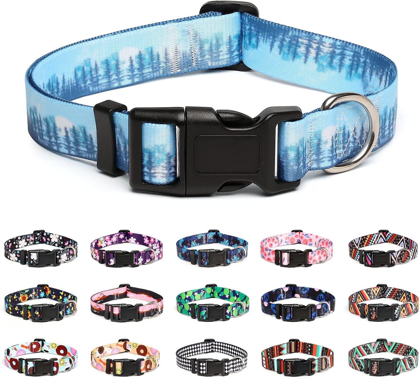 Mercano Adjustable Dog Collar - Special Design Patterns, Soft Nylon Comfortable Durable Pet Collar for Small Medium Large Dogs (M, Forest)