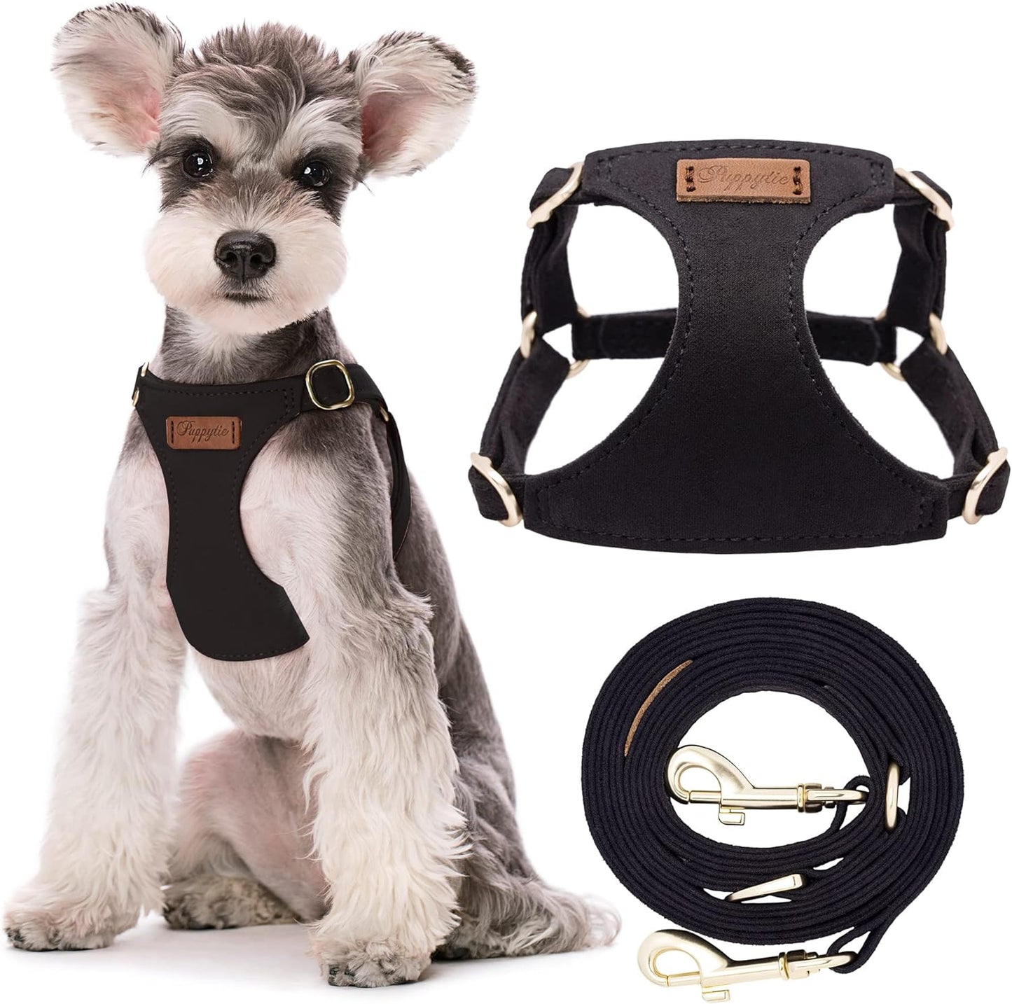 Puppytie No Pull Small Dog Harness with Multifunction Dog Leash,Lightweight Soft Adjustable No Choke Escape Proof Pet Harness Vest Pet Harness Vest,Black,M