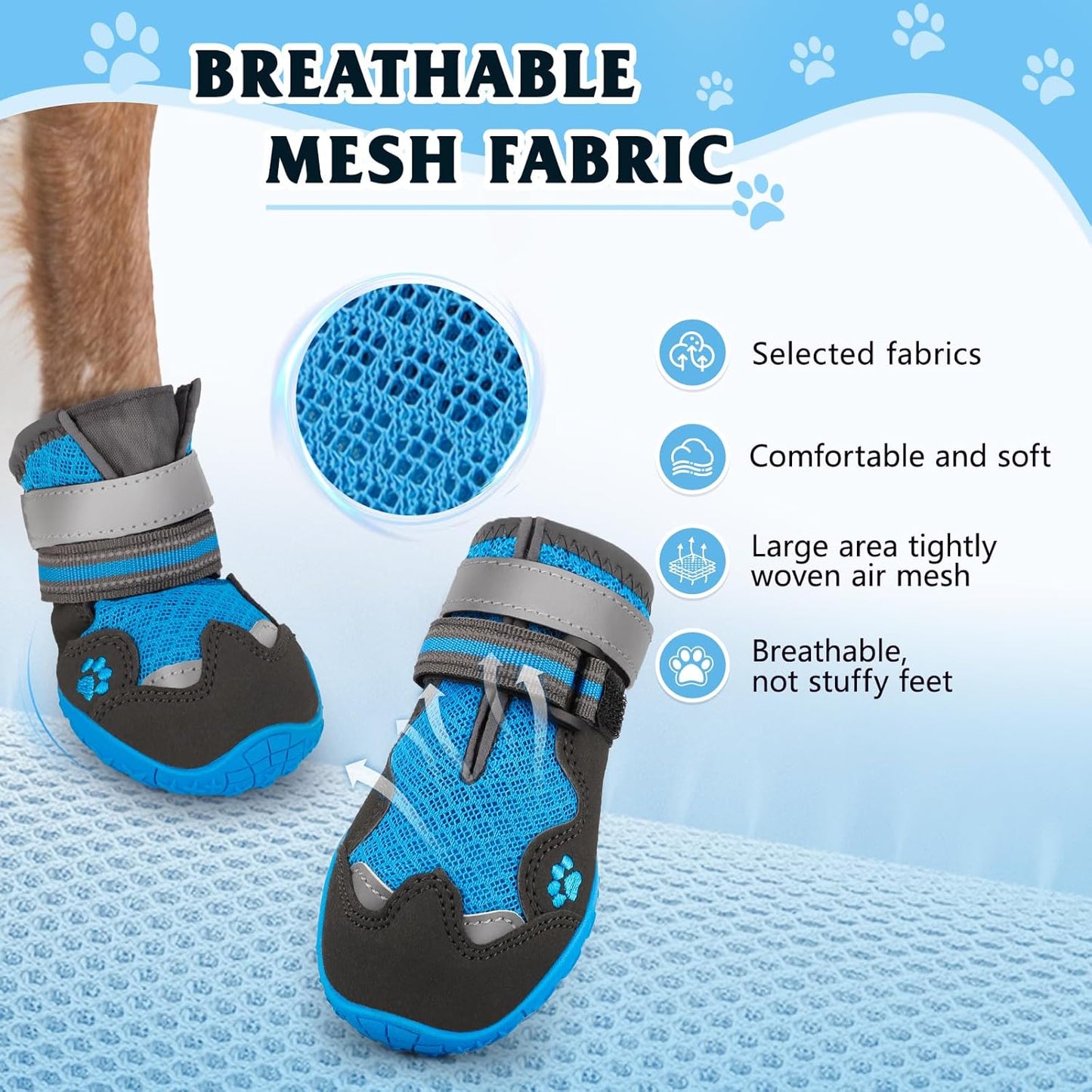 Dog Shoes for Large Medium Small Dog, Mesh Breathable Dog Shoes for Hot Pavement, Anti-Slip Dogs Boots Paw Protectors with Reflective for Outdoor Walking Indoor Hardfloors (Size 7)
