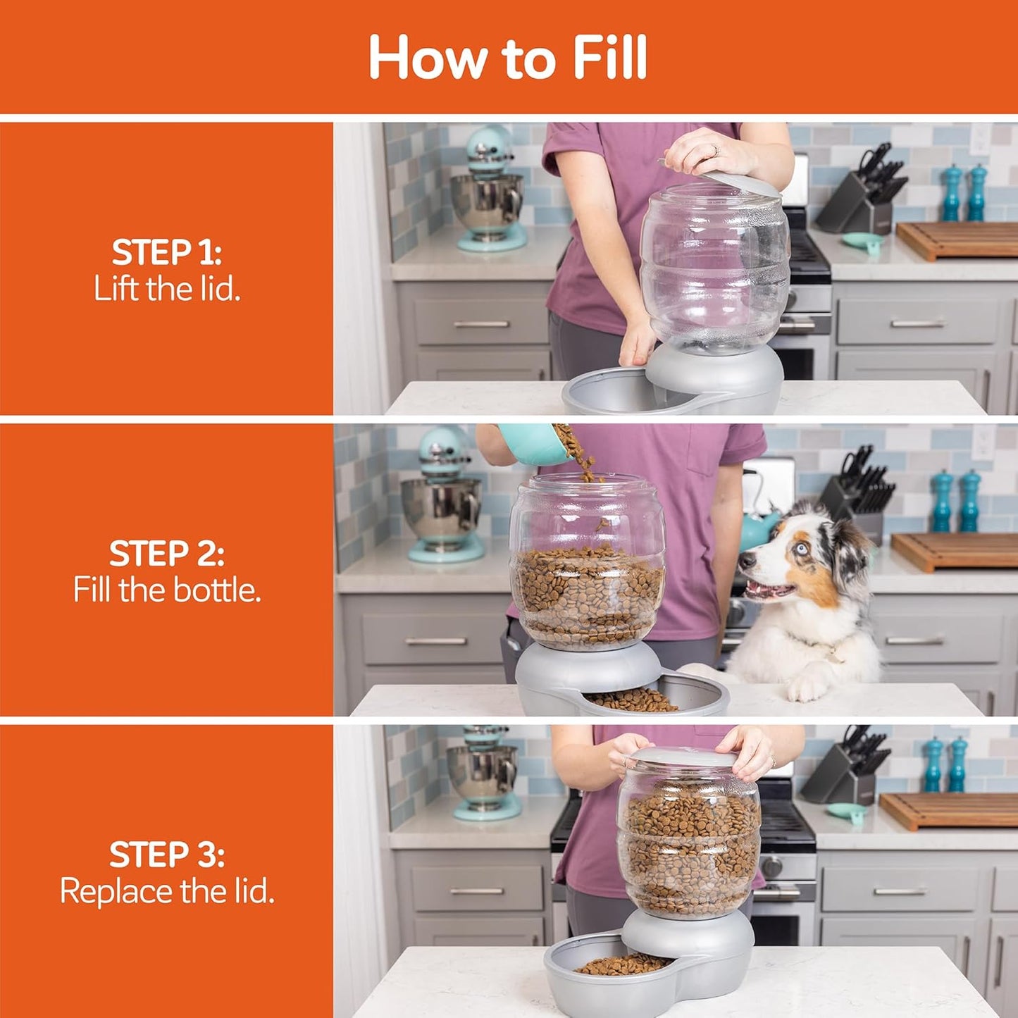 Petmate Replendish Pearl White 10 lb Dog Cat Feeder,Grey, Made in USA