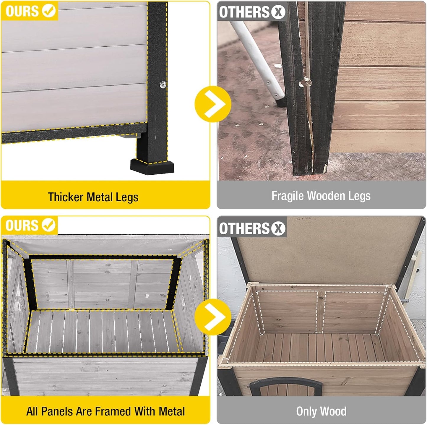 Aivituvin Dog House Outdoor with Metal Frame, Dog Kennel Outside for Small to Medium Breed, 45" Weatherproof Large Dog Shelter with Anti-Chewing Iron Frame, White (45" D x 32.9" W x 32.6" H)