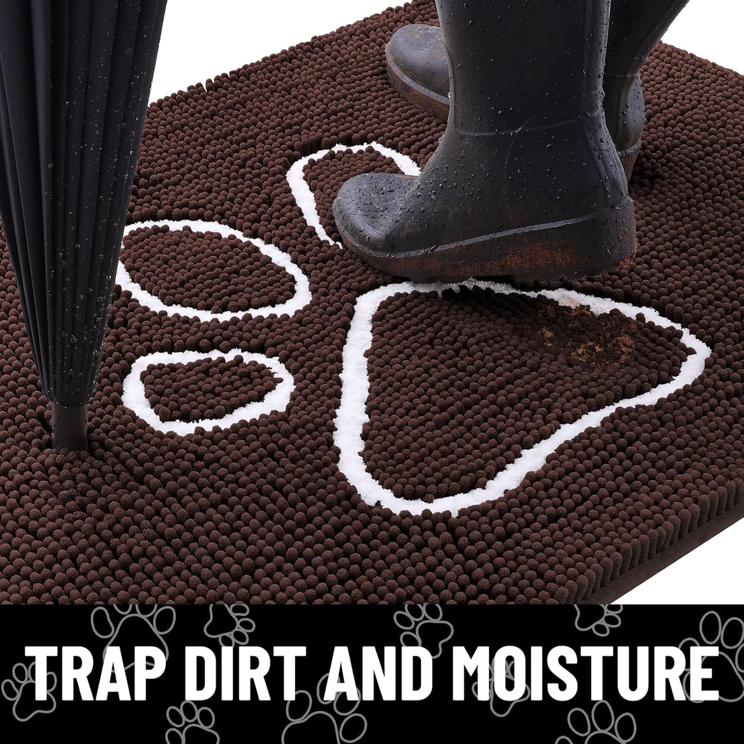 Smiry Dog Door Mat for Muddy Paws, Absorbent Dirt Trapper Non Slip Quick Dry Washable Chenille Mat for Mud Dogs, Entry Rug for Indoor and Outdoor (47x24 Inches, Brown and White)