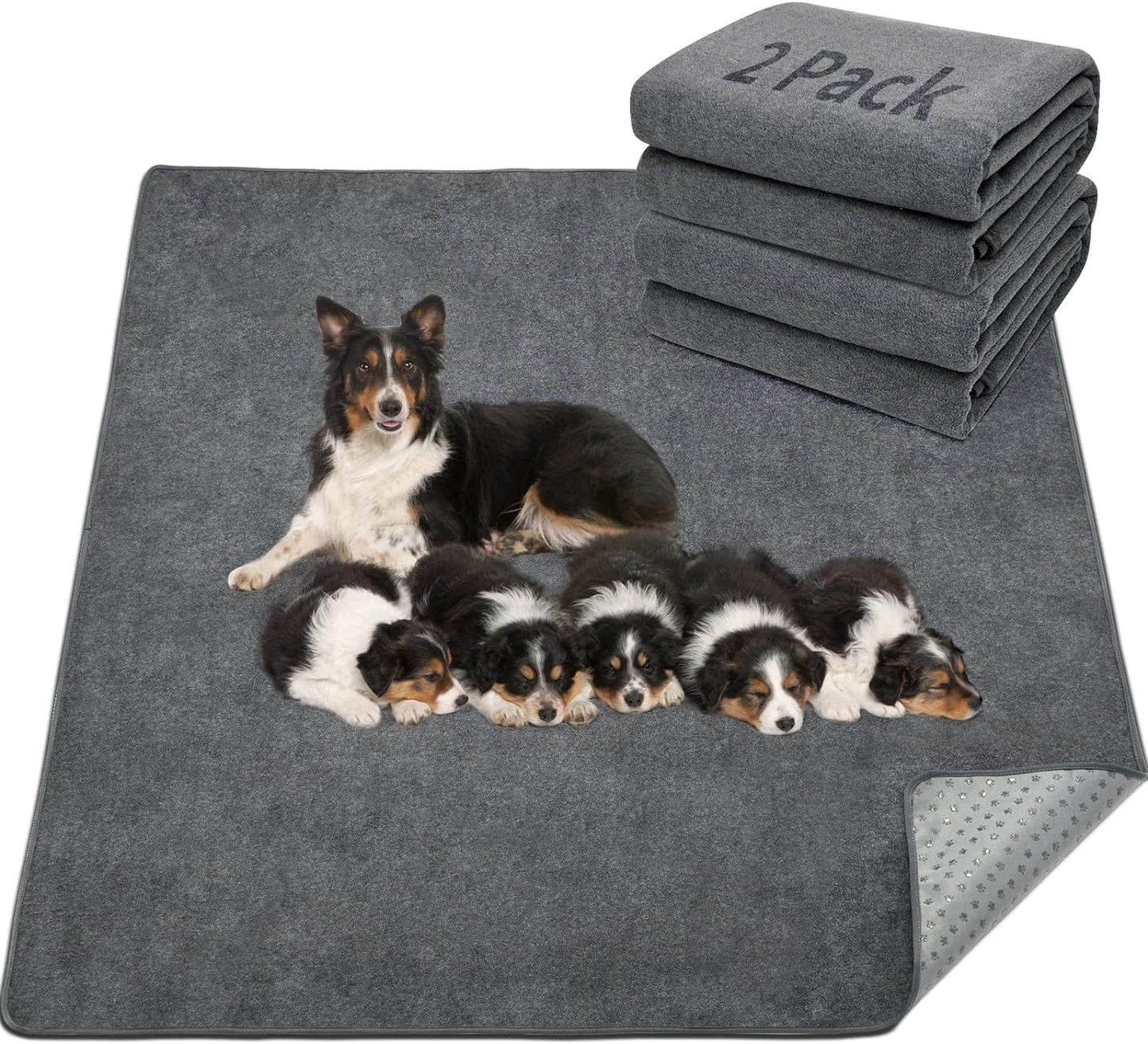 LOOBANI Washable Pee Pad for Dogs, 2 Packs Non-Slip Puppy Training Pads, Fast Absorbent Pet Whelping Pads, Puppy Playpen Mat for Incontinence, Housebreak, Crate, 41x41in, Gray