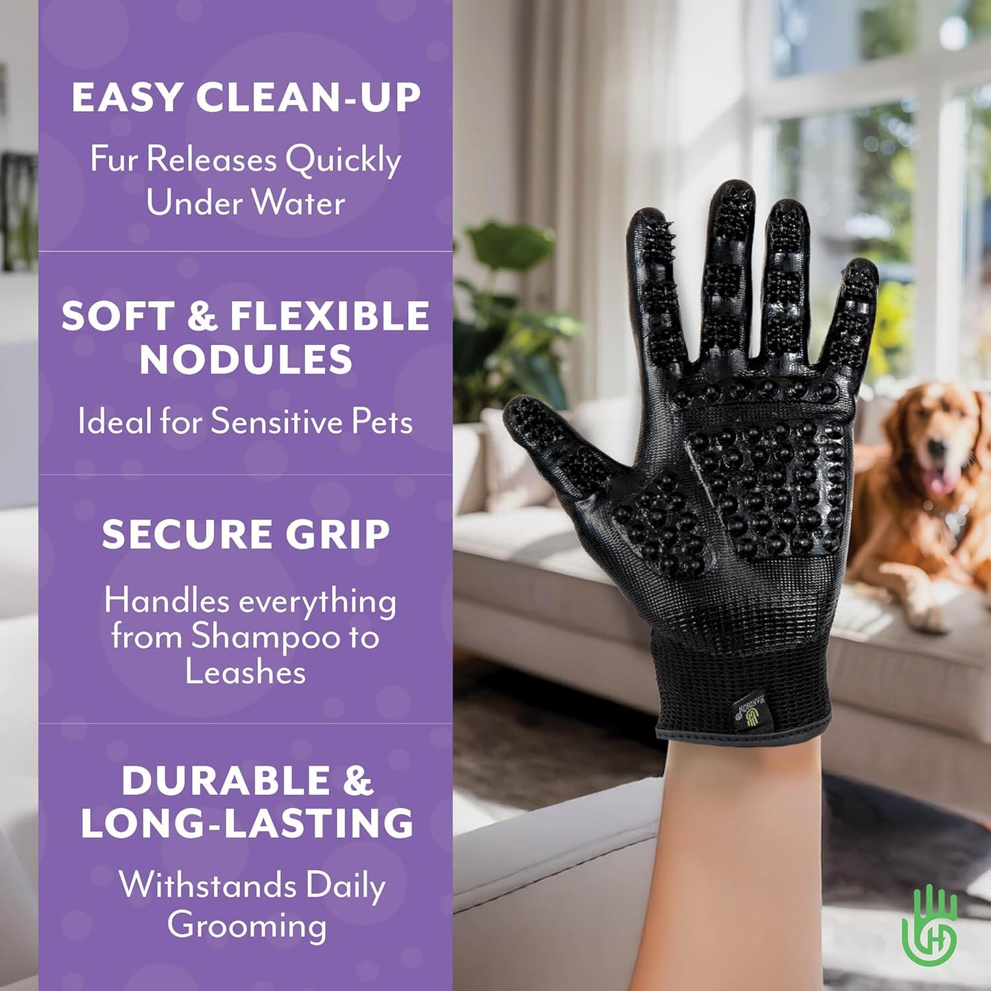 H HANDSON Pet Grooming Gloves - Patented #1 Ranked, Award Winning Shedding, Bathing, & Hair Remover Gloves - Gentle Brush for Cats, Dogs, and Horses (Blue, Small)