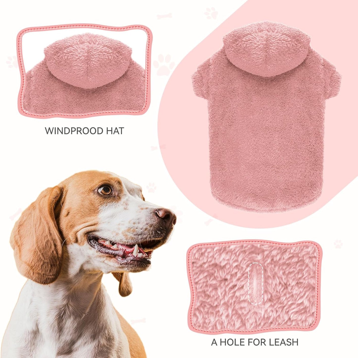 Fuzzy Dog Hoodie Dog Sweaters for Small Dogs Soft Double-Sided Plush Fleece Pet Sweater Clothes Coats Pet Hoodie Sherpa Hooded Sweatshirt(Pink-XS)