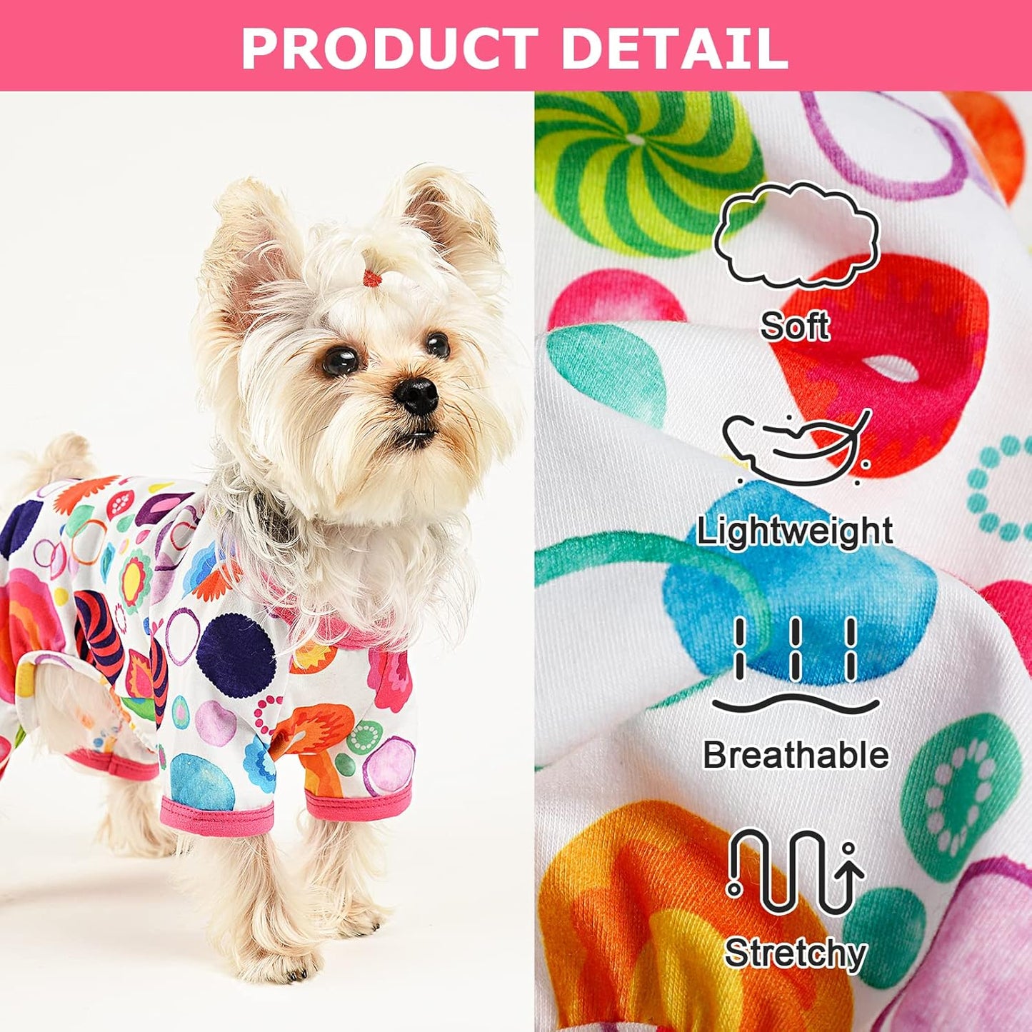 Dog Pajamas Pjs Summer Fall Dog Clothes for Small Dogs Girl - Boy - Medium Size Dogs, Soft Stretchy Puppy Clothes Doggie Onesies Cat Pet Jammies Outfit Floral Pink
