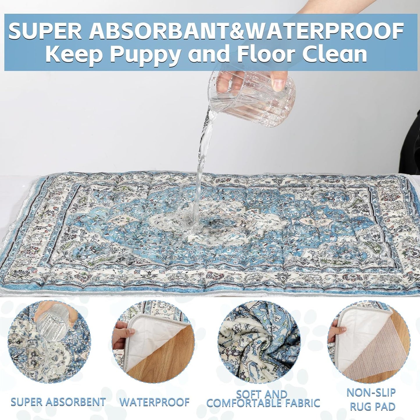 Washable Thickened Pee Pads for Dogs, 4 Pack (18"x24") Upgrade Reusable Puppy Pads with Non-Slip Rug, Super Absorbent Leakproof Puppy Training & Whelping Pads for Dogs, Doggie