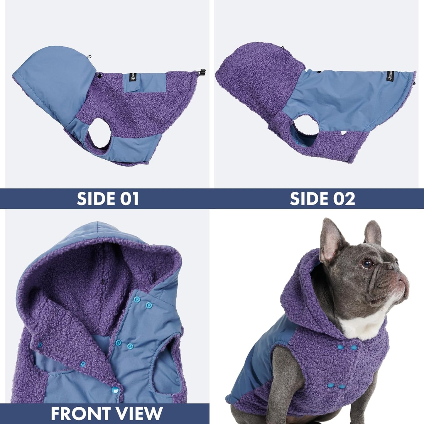 Spark Paws Reversible Dog Sweater, Sherpa Jacket Vest with Warm Fleece Lining, Warm Coat for Winter, Suitable for Small Medium, Large, XL XXL Dogs - Purple and Navy Blue - XL