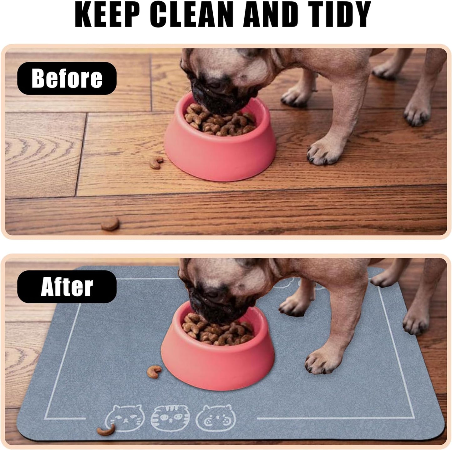 YCT Cat Pet Food Mat - Non-Slip Bottom Absorbent Quick Dry Feeding Mat for Dogs and Cats - Pet Supplies, 11.8"x18.1" Gray