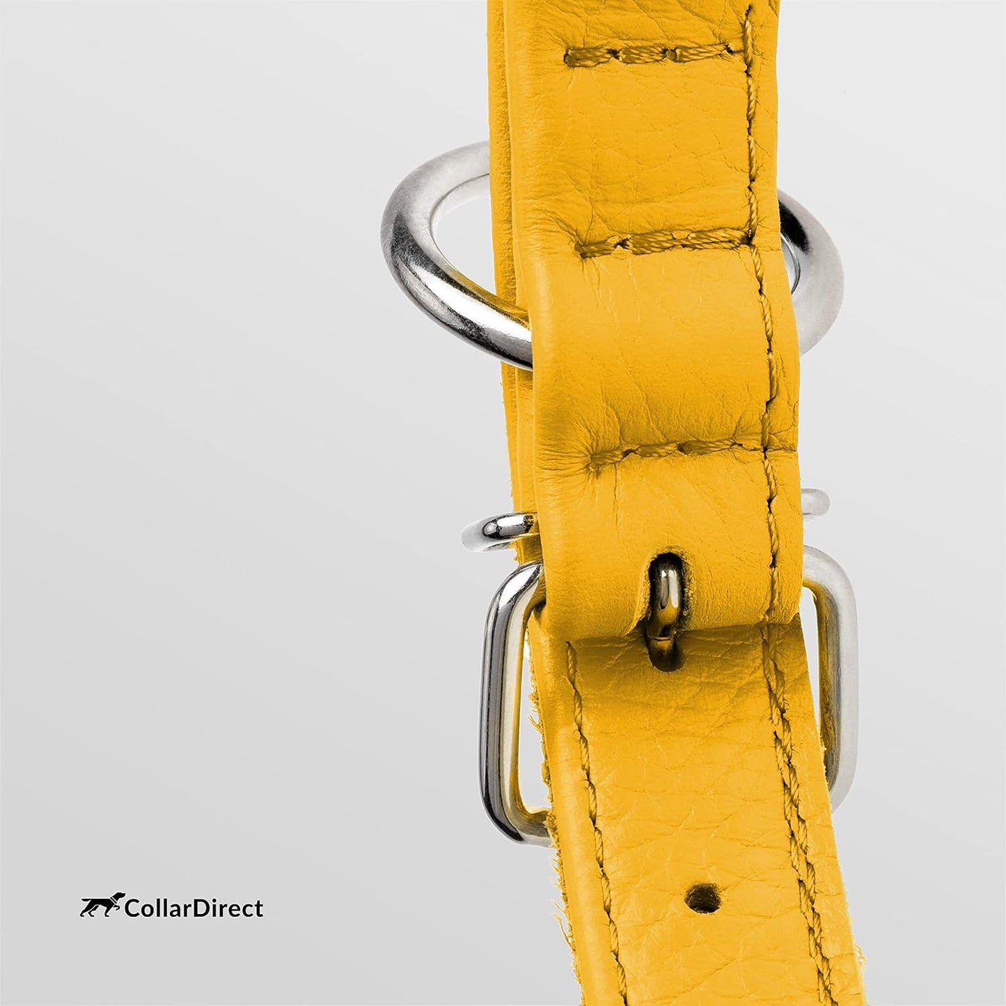 CollarDirect Rolled Leather Dog Collar, Soft Padded Round Puppy Collar, Handmade Genuine Leather Collar Dog Small Large Cat Collars 13 Colors (15-19 Inch, Yellow Textured)