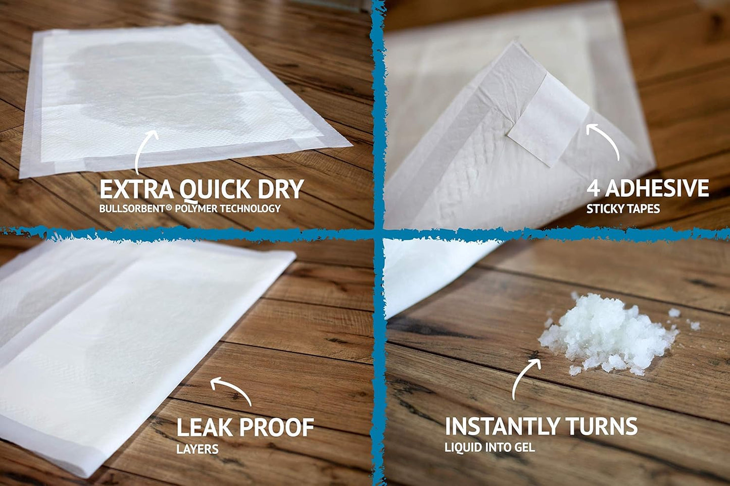 Bulldogology Puppy Pee Pads XL with Adhesive Sticky Tape - Extra Large Dog Training Wee Pads (24x35) 6 Layers with Extra Quick Dry Bullsorbent Polymer Tech (180-Count, White)