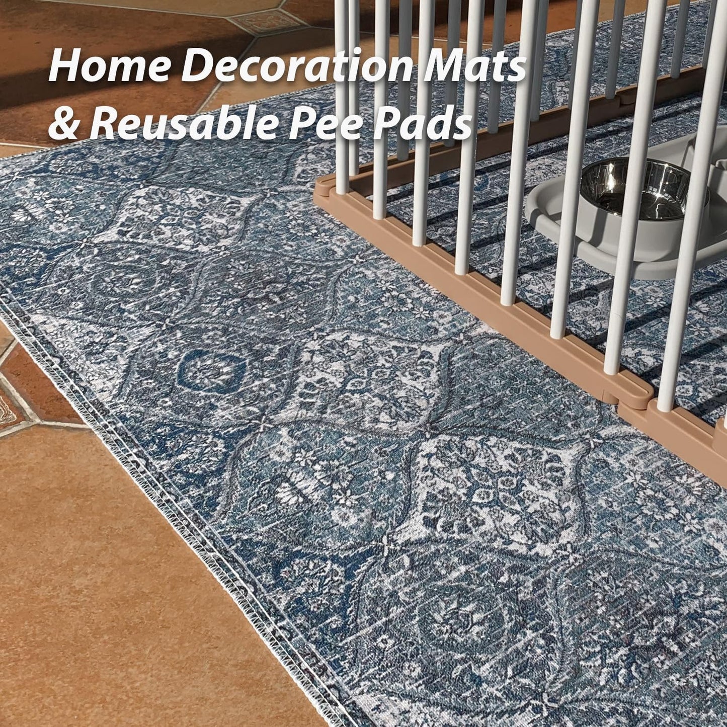 nunubaby Washable Pee Pads for Dogs, Stylish, Non-Slip and Leak-Proof Pee Pads. Reusable Potty Pads for Dogs for Crates and Floors.(Blue/Multi, 24" x36" )