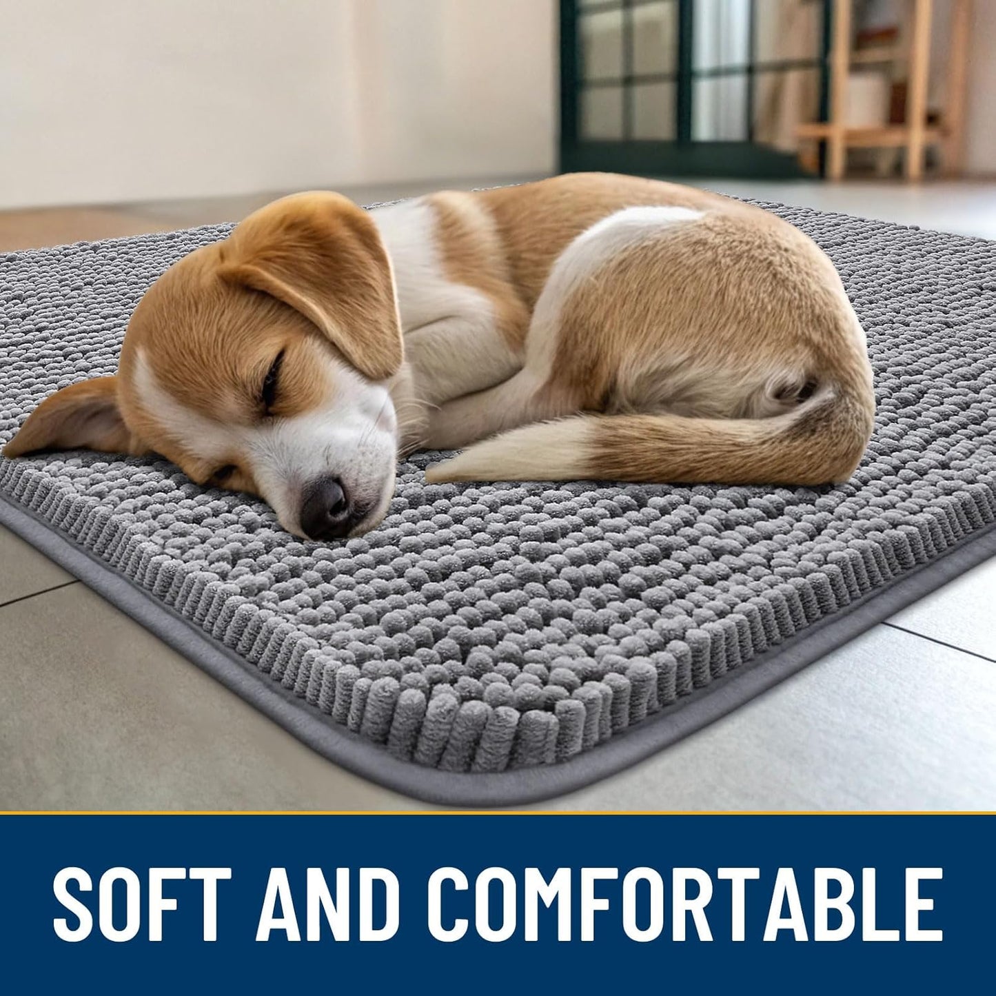 Smiry Dog Door Mat for Muddy Paws 70x35, Absorbs Moisture and Dirt Doormat, Non-Slip Washable Quick Dry Chenille Front Door Mat Indoor Entrance, Entryway Carpet for Inside Floor, Grey