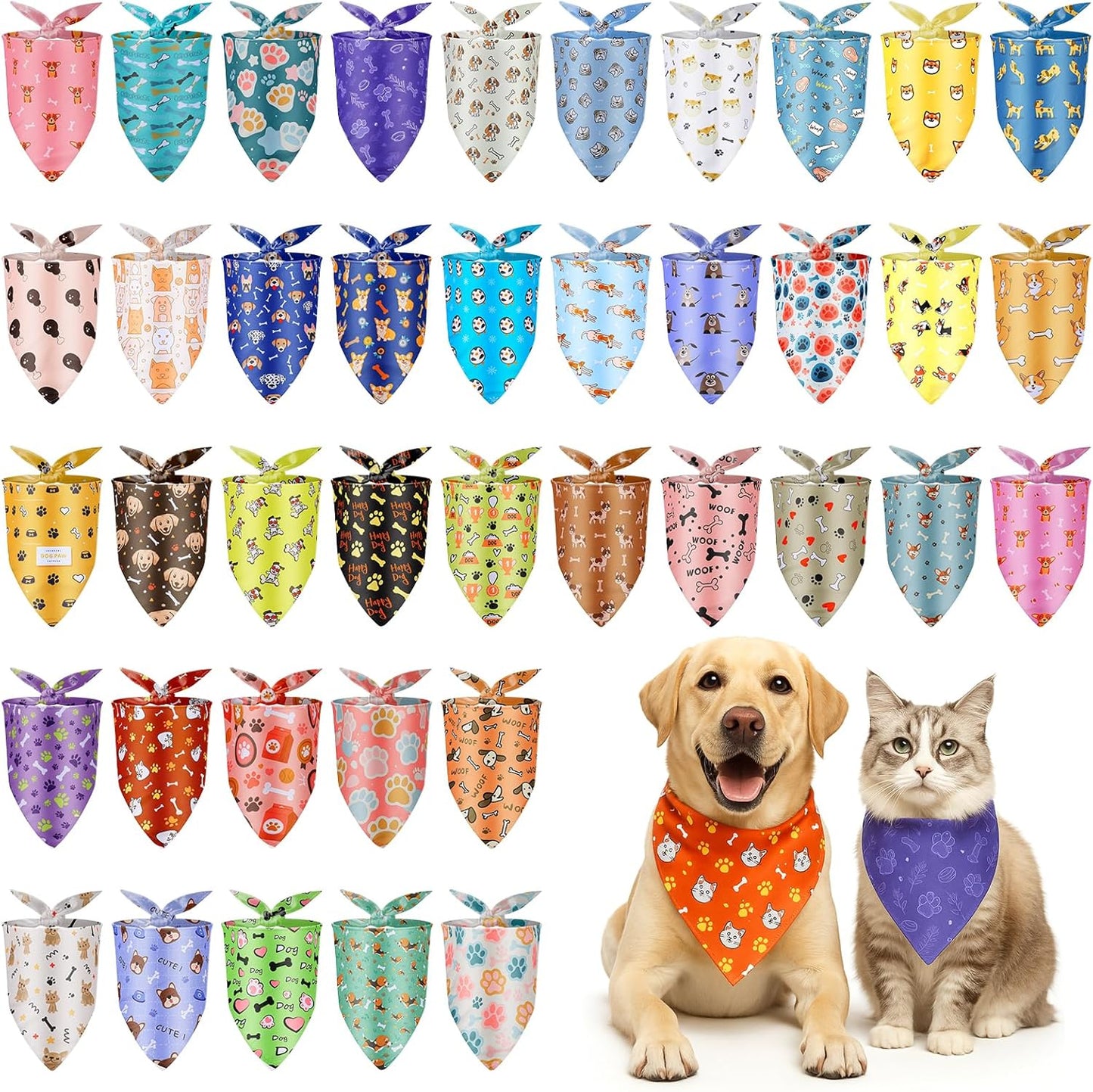 40Pcs Dog Bandanas Bulk, Puppy Bandana Pet Cats, Bandanas for Dogs Triangle Kerchief Bibs for Small Medium Large Pets (25 x 17 x 17 Inches)