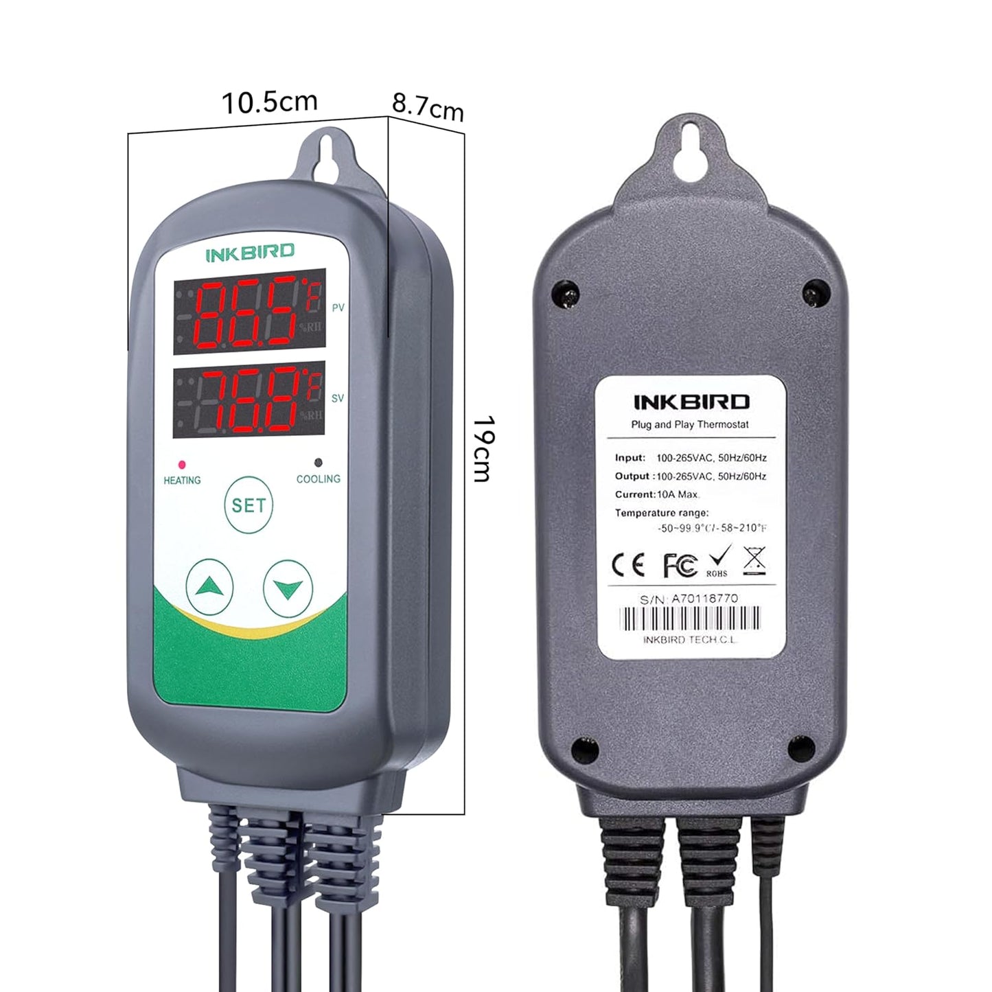 Inkbird ITC-308 Digital Temperature Controller 2-Stage Outlet Thermostat Heating and Cooling Mode Carboy Homebrew Fermenter Greenhouse Terrarium 110V 10A