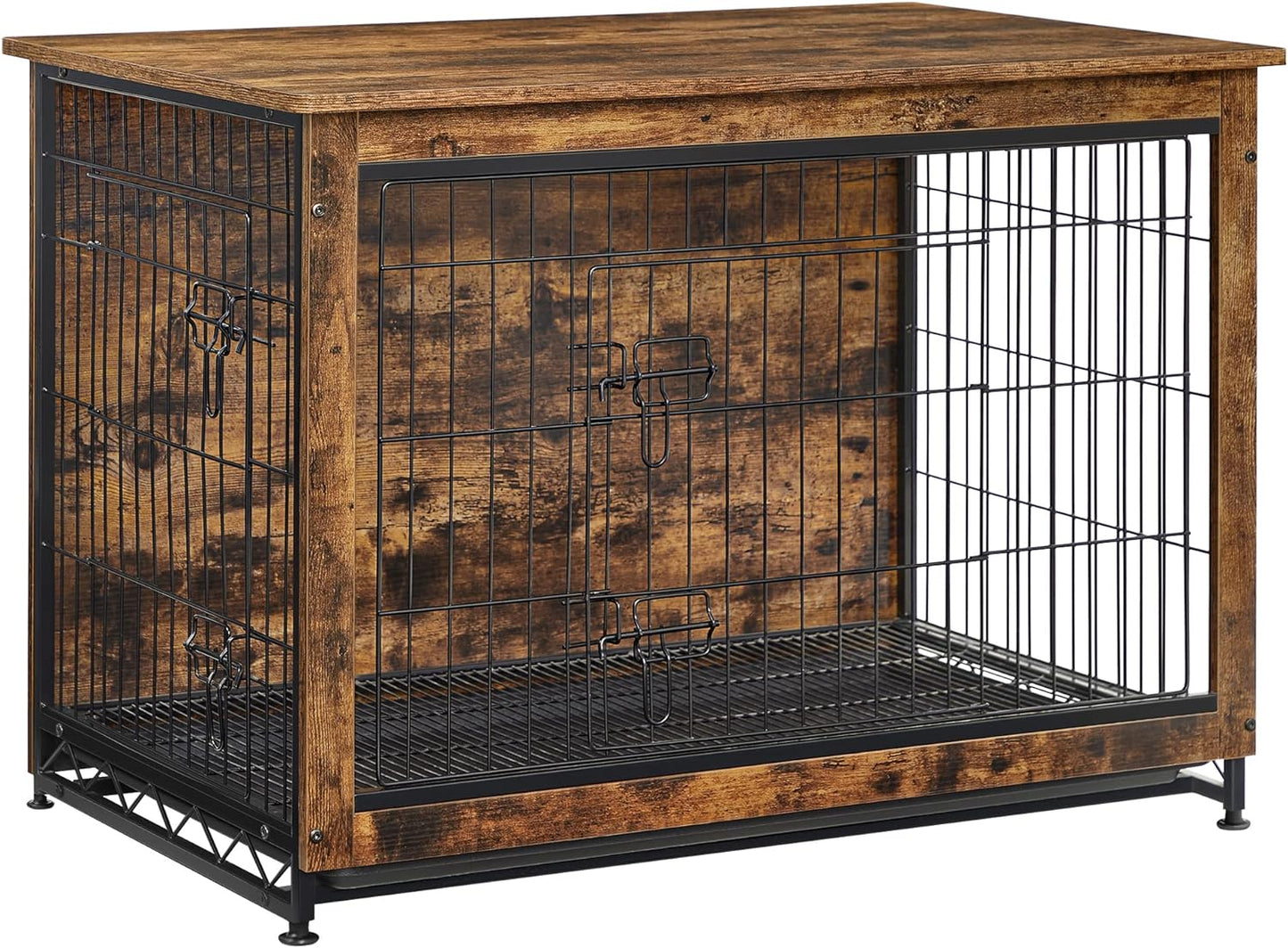 Feandrea Dog Crate Furniture, 38.6" Side End Table, Modern Kennel for Dogs Indoor up to 70 lb, Heavy-Duty Dog Cage with Multi-Purpose Removable Tray, Double-Door Dog House, Rustic Brown UPFC003X01