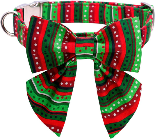 Lionet Paws Christmas Dog Collar with Bowtie, Dog Sailor Bow Collar with Metal Buckle for Dogs and Cats, Adjustable Comfortable Dog Collar Girl Gift，XXS, Neck 7-11 in